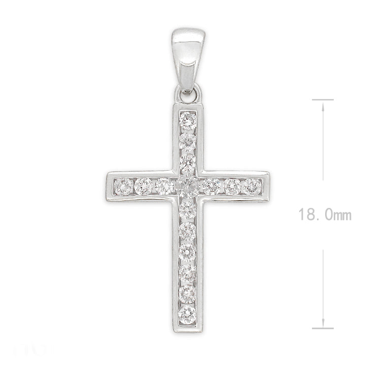 9ct White Gold Round Diamond Cross Pendant, 0.25ct
