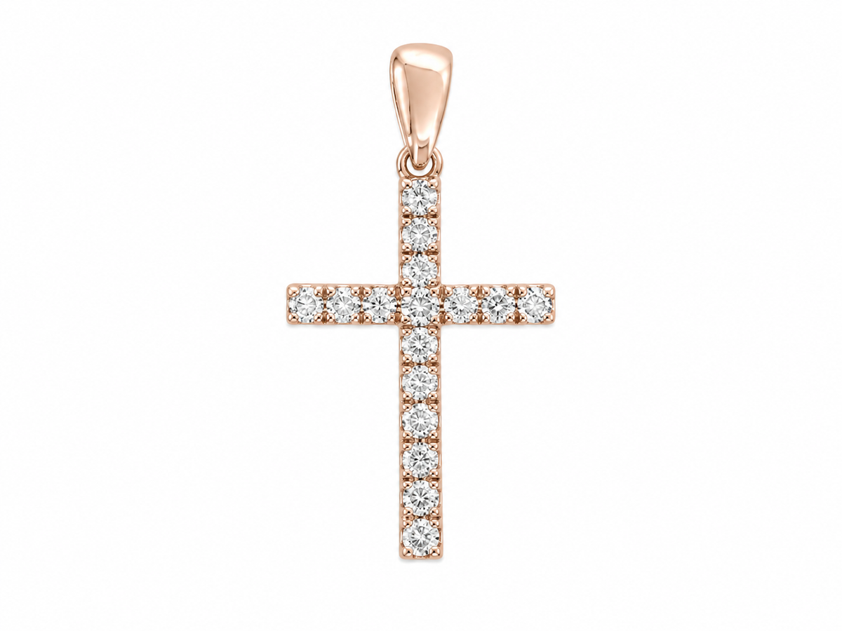 9ct Rose Gold Diamond Cross Pendant, 0.15ct Total