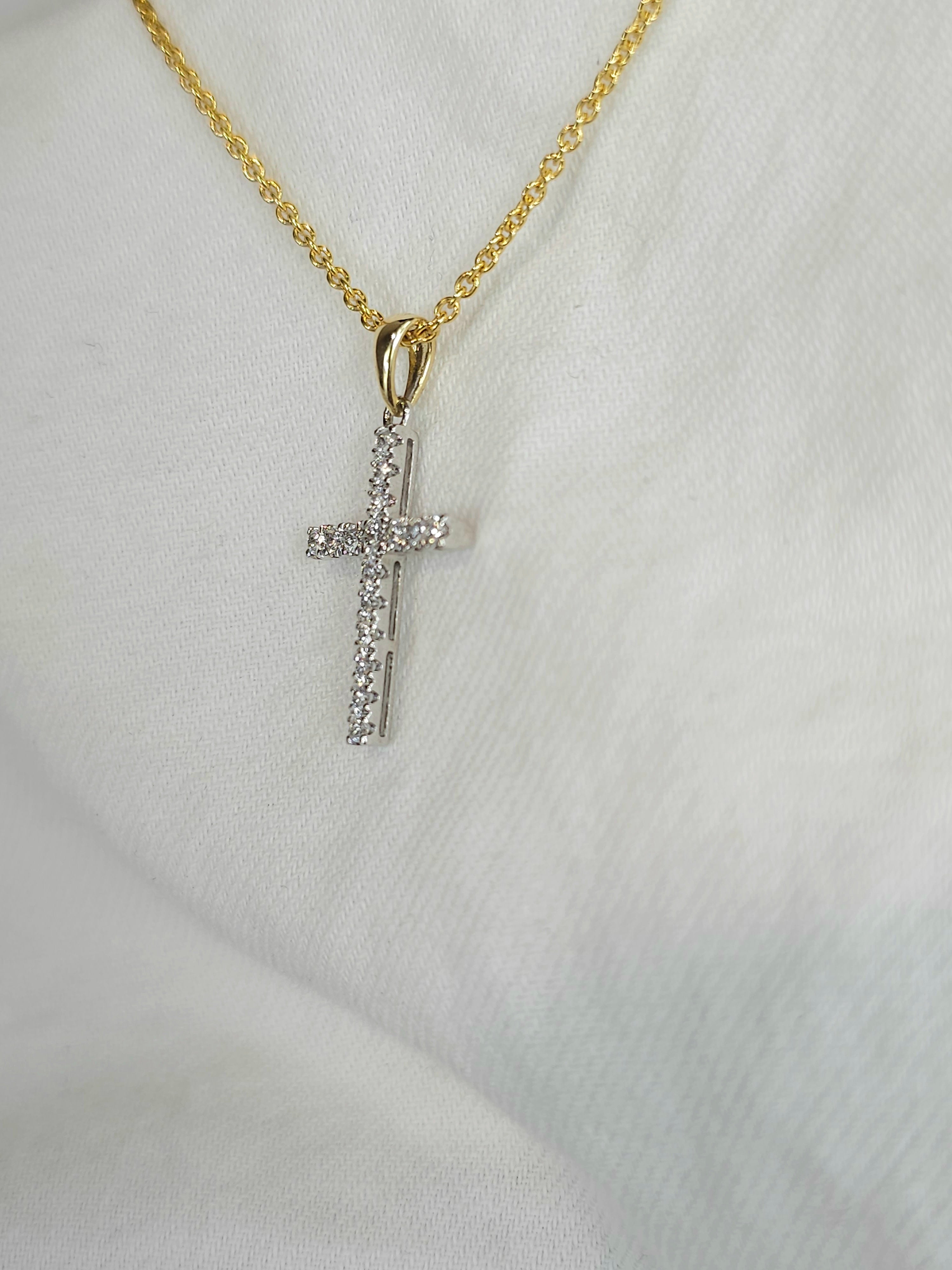 9ct Yellow and White Gold Diamond Cross Pendant, 0.26ct