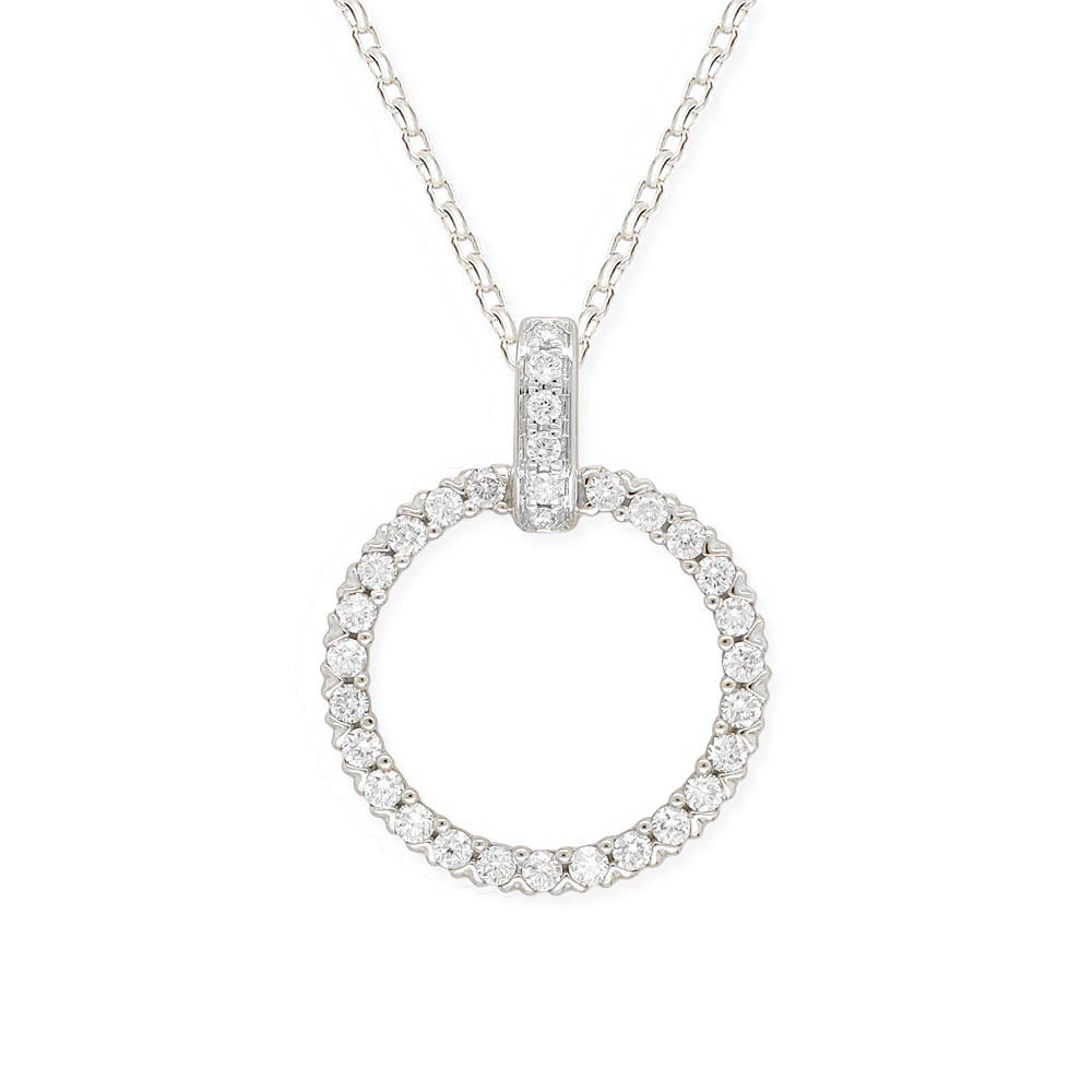 9ct White Gold Diamond Circle Pendant, 0.25ct Total