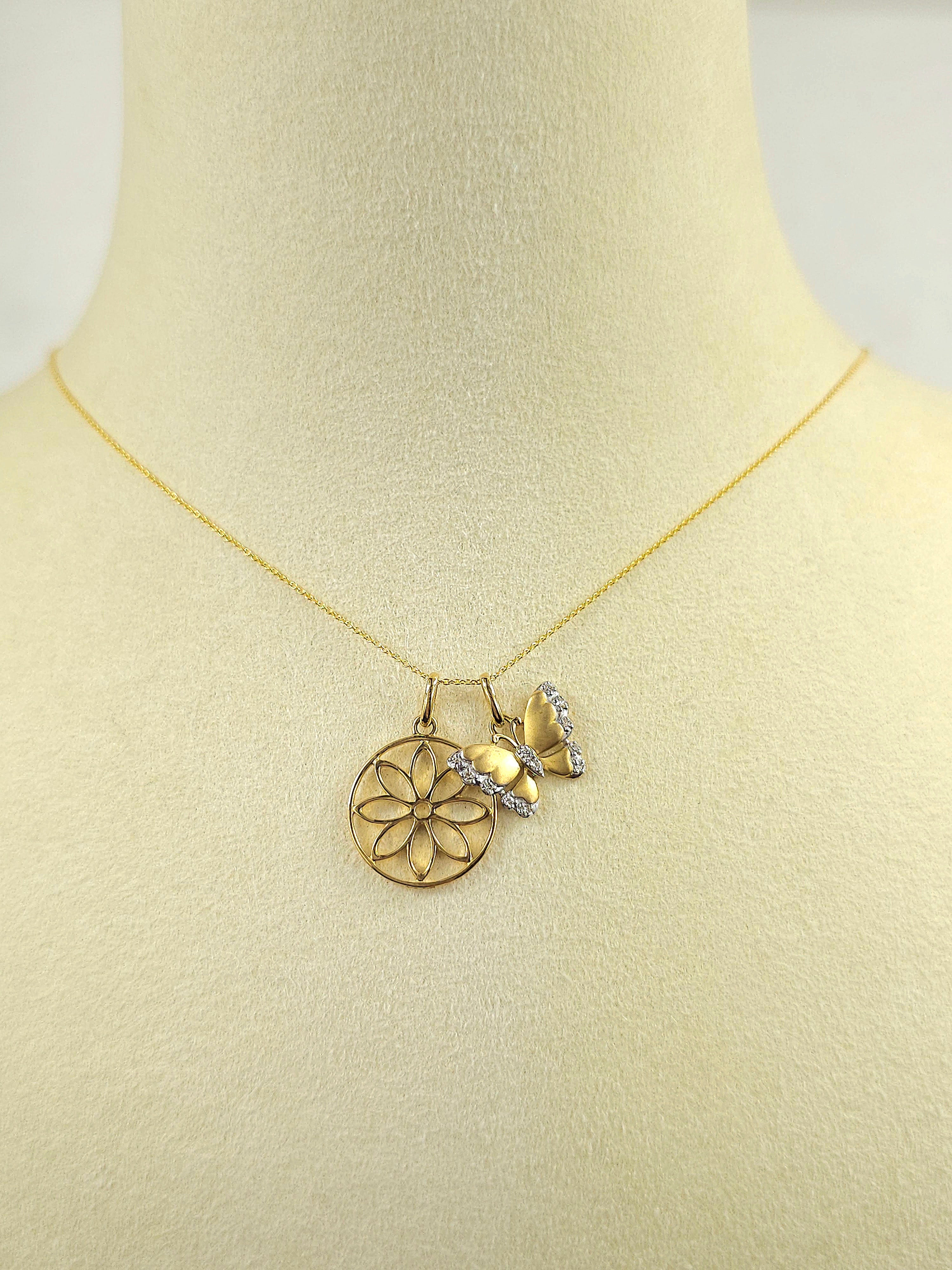 9ct Yellow and White Gold Diamond set Butterfly pendant and cut out flower pendant