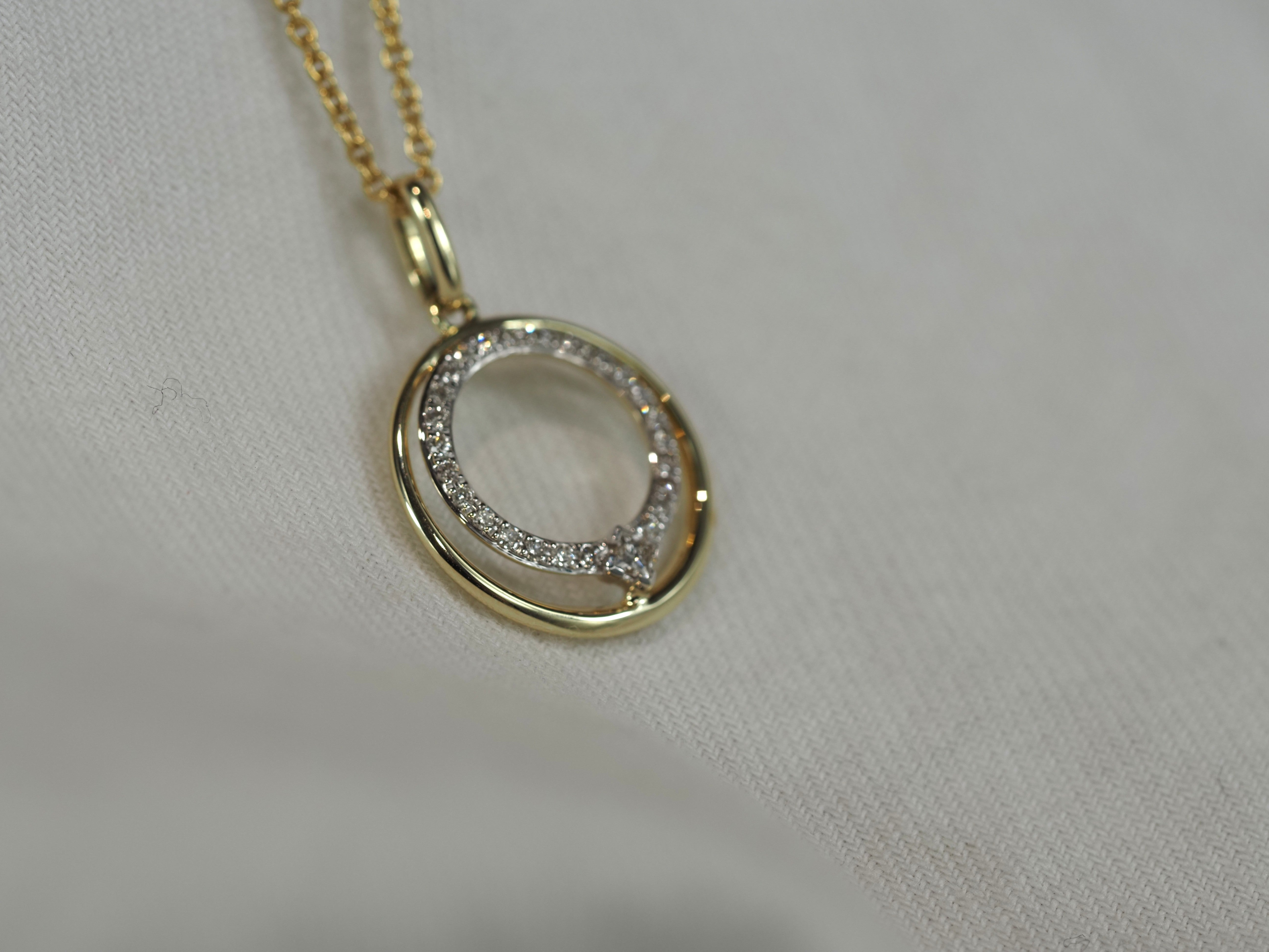 9ct Yellow and White Gold Open Circle Diamond Pendant, 0.161ct total