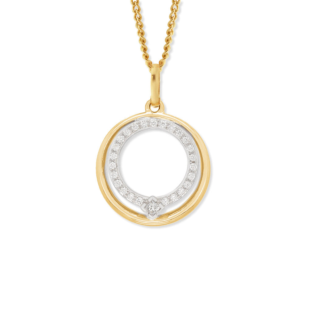 9ct Yellow and White Gold Open Circle Diamond Pendant, 0.161ct total
