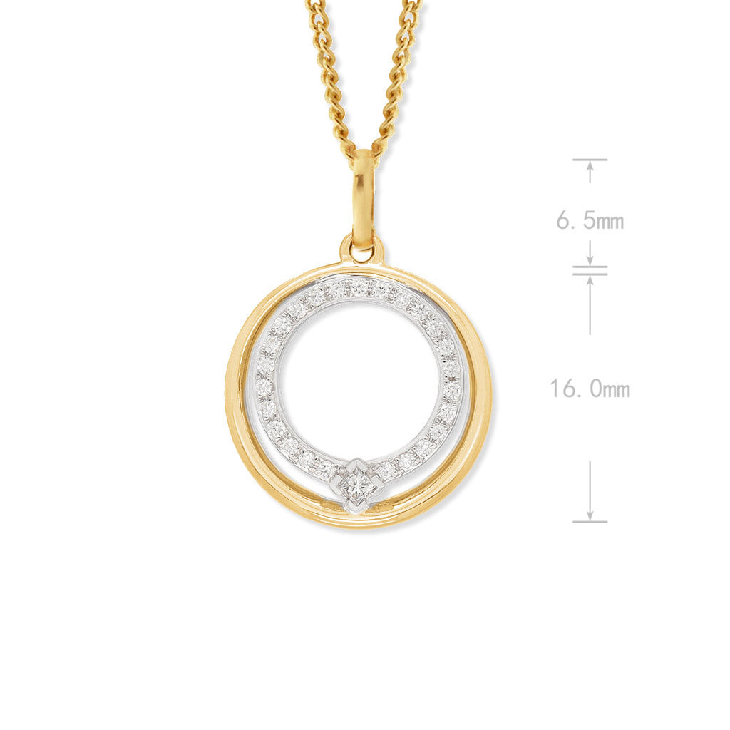 9ct Yellow and White Gold Open Circle Diamond Pendant, 0.161ct total
