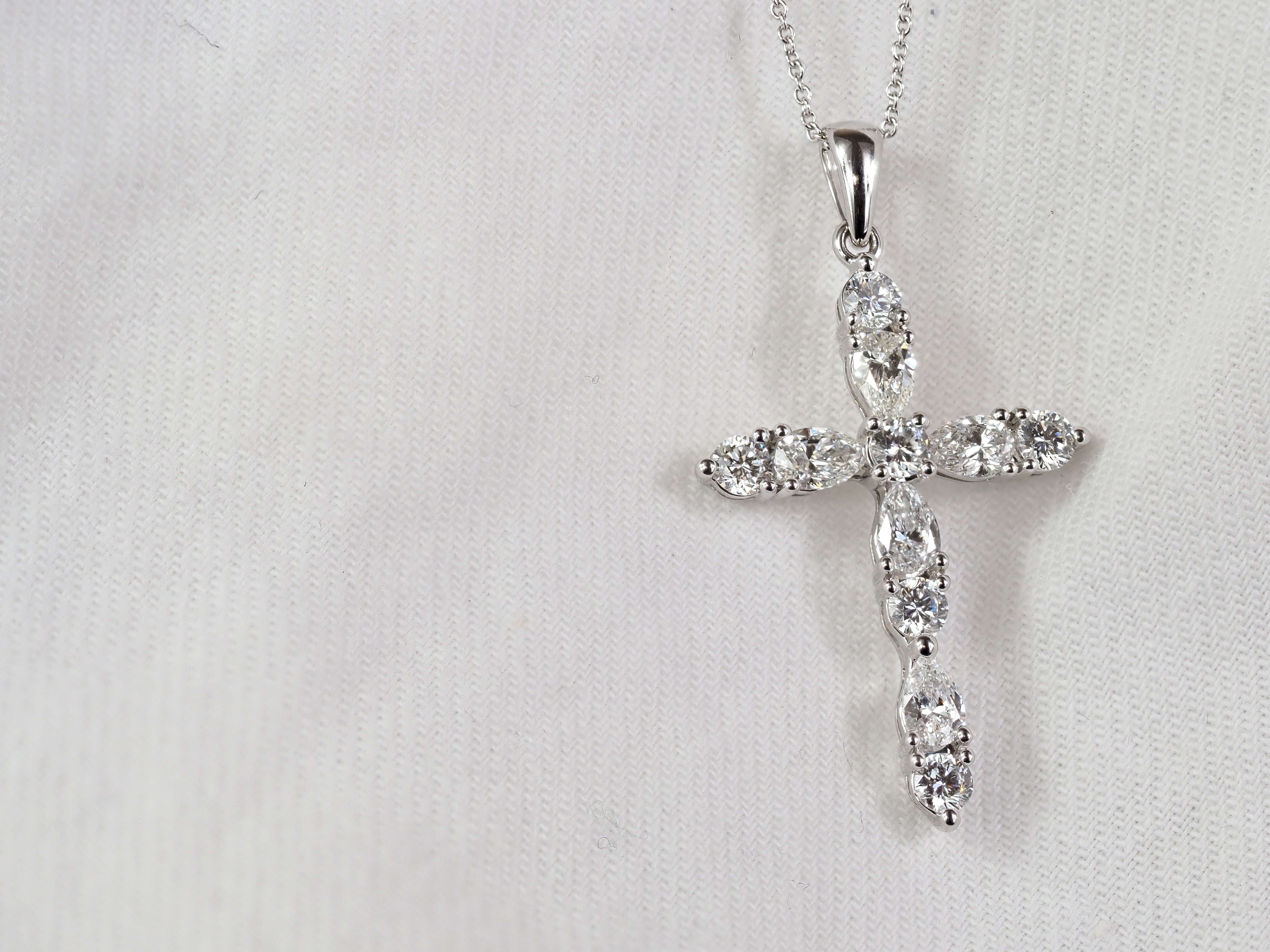 10ct White Gold Lab-Grown Diamond Cross Pendant, 1.08ct Total
