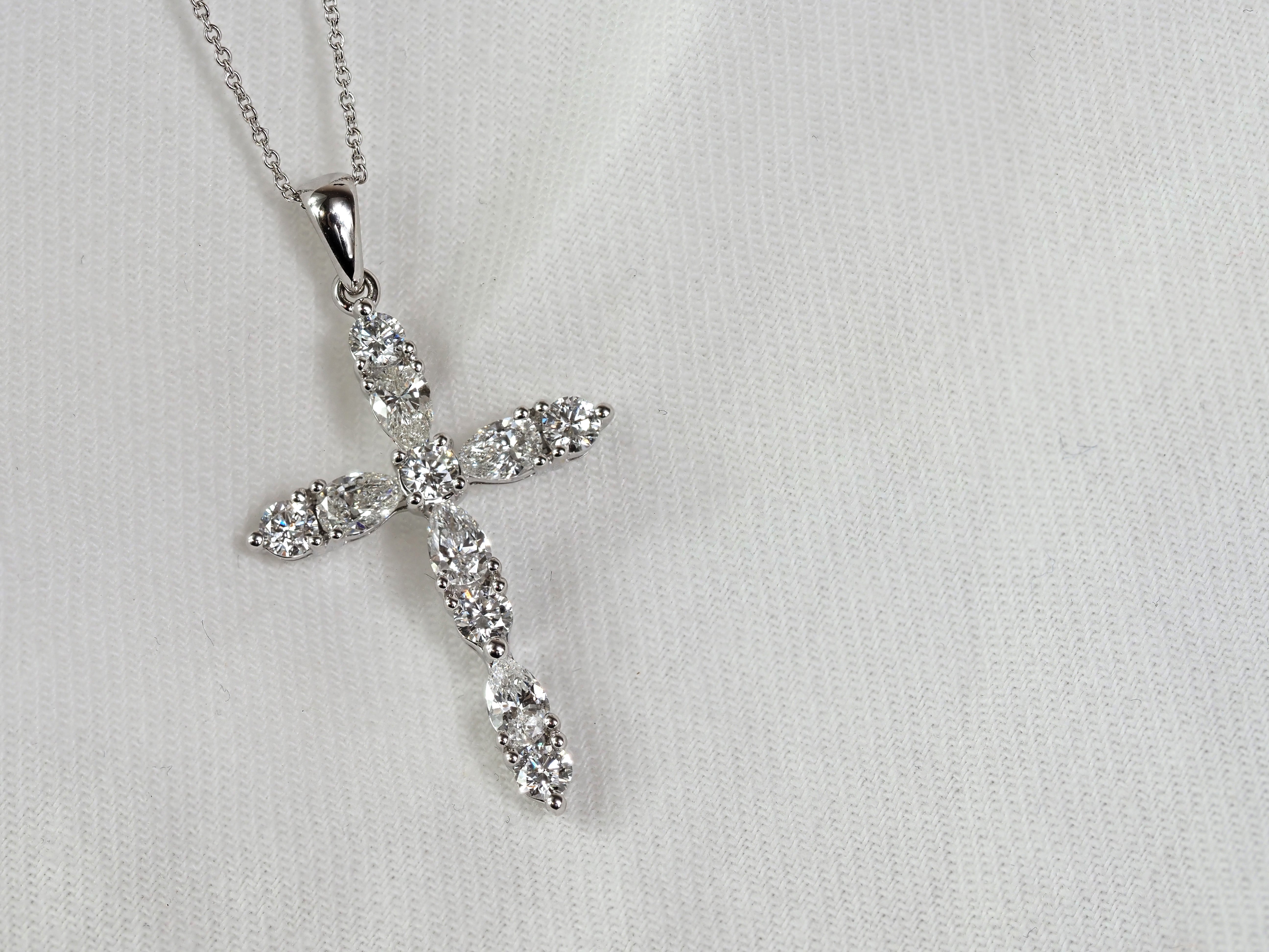 10ct White Gold Lab-Grown Diamond Cross Pendant, 1.08ct Total