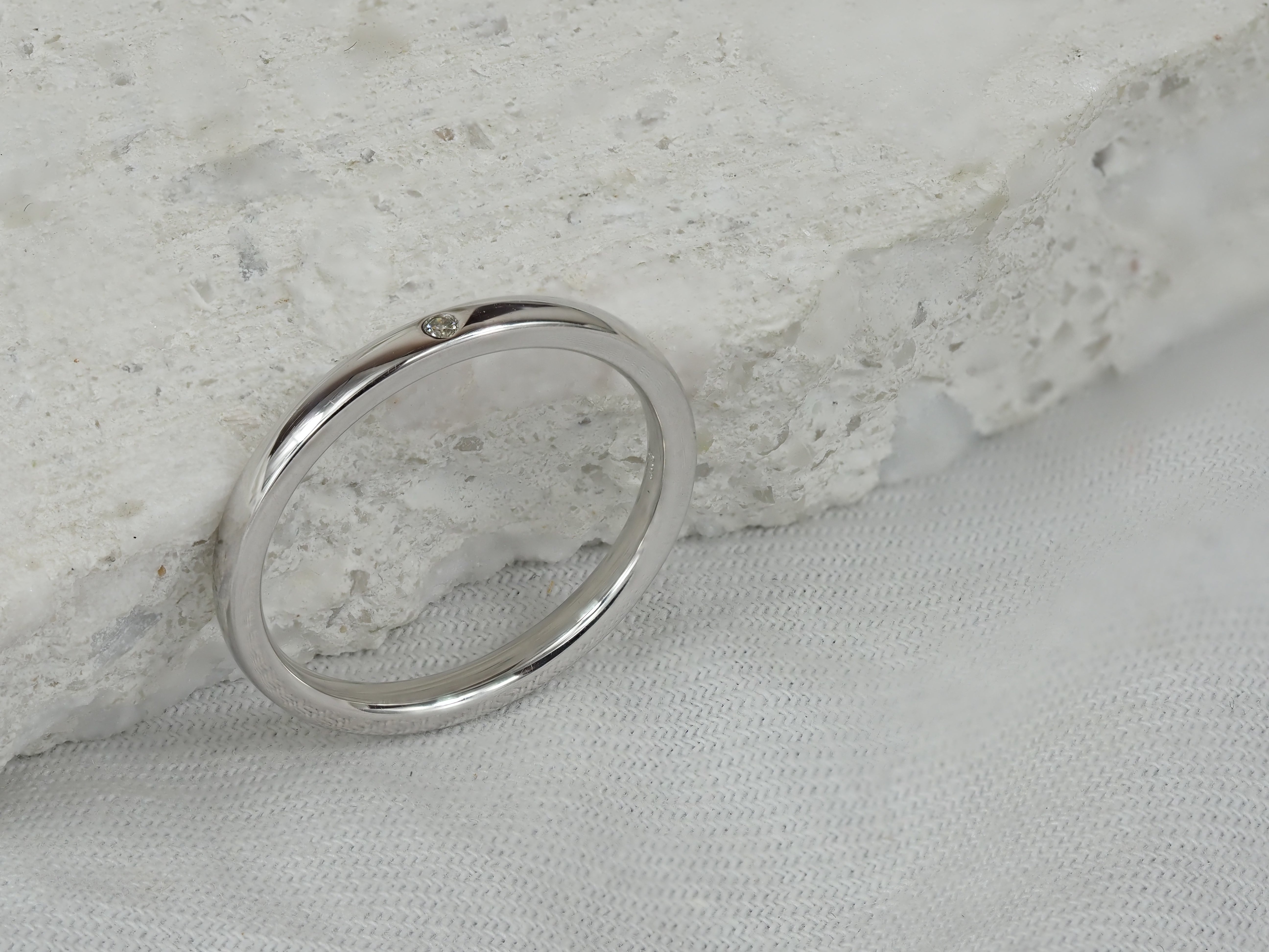 9ct White Gold Hammered Set Diamond Ring, 0.01ct