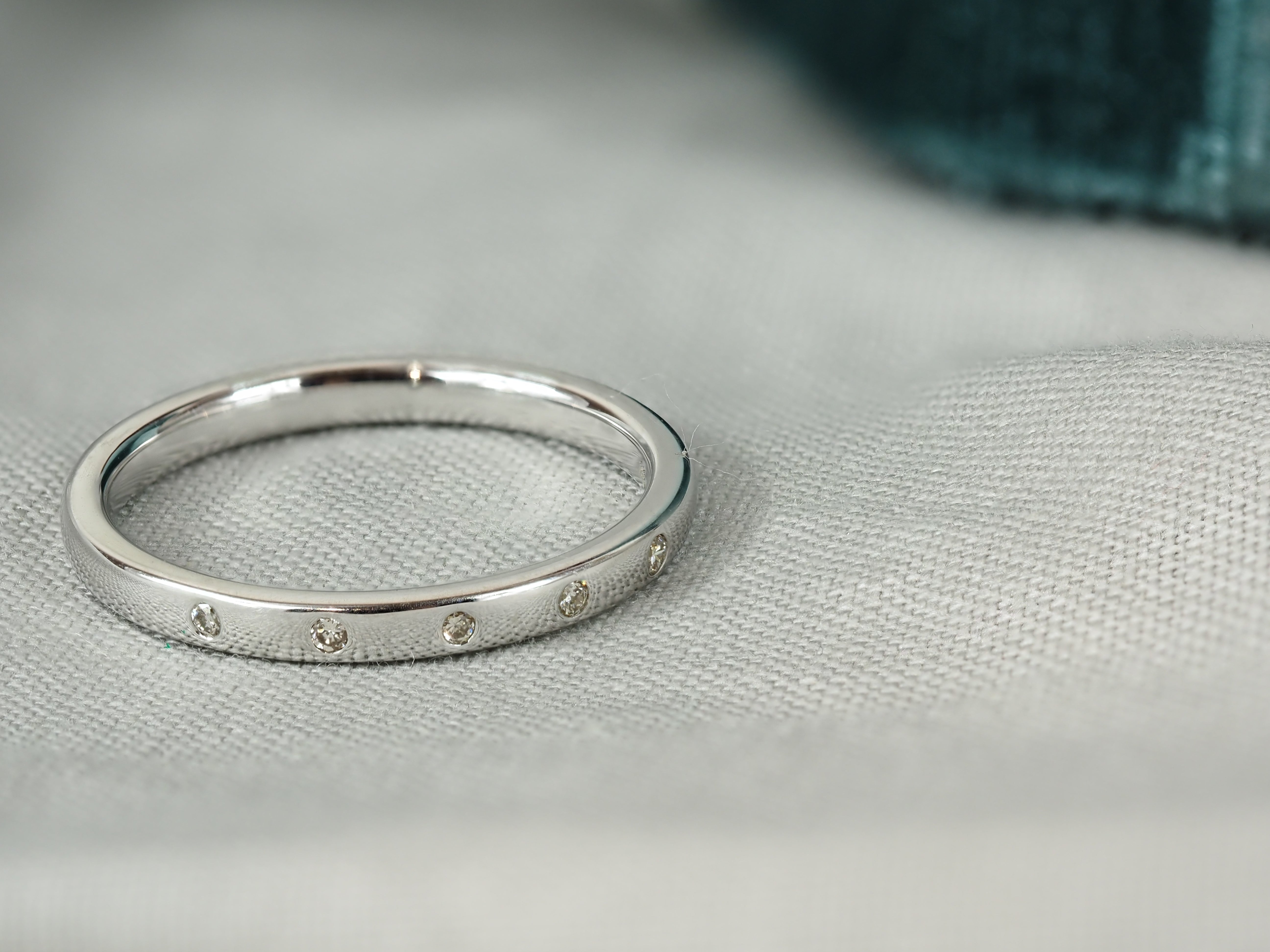 9ct White Gold Hammered Set Diamond Ring, 0.05ct Total