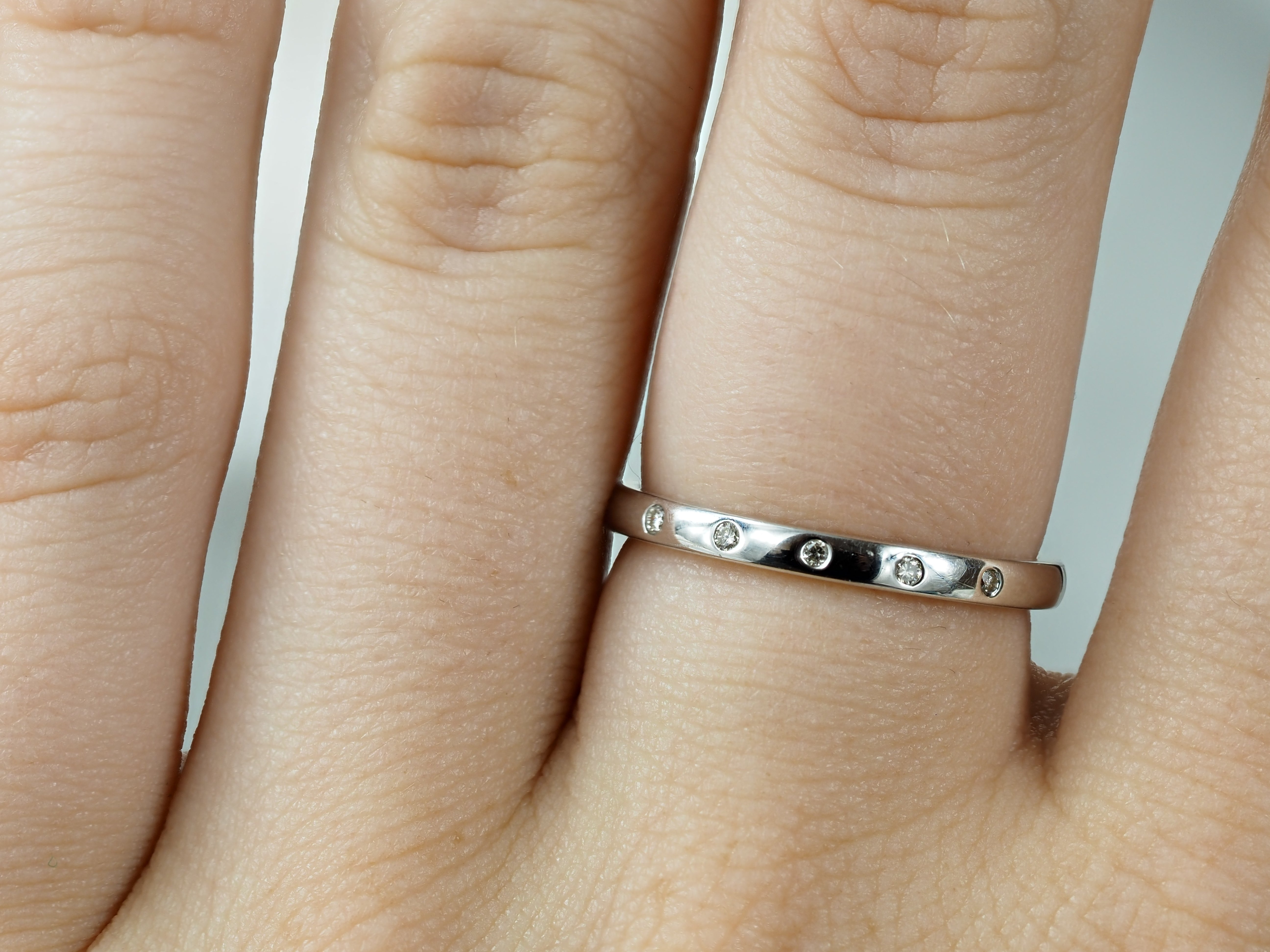 9ct White Gold Hammered Set Diamond Ring, 0.05ct Total