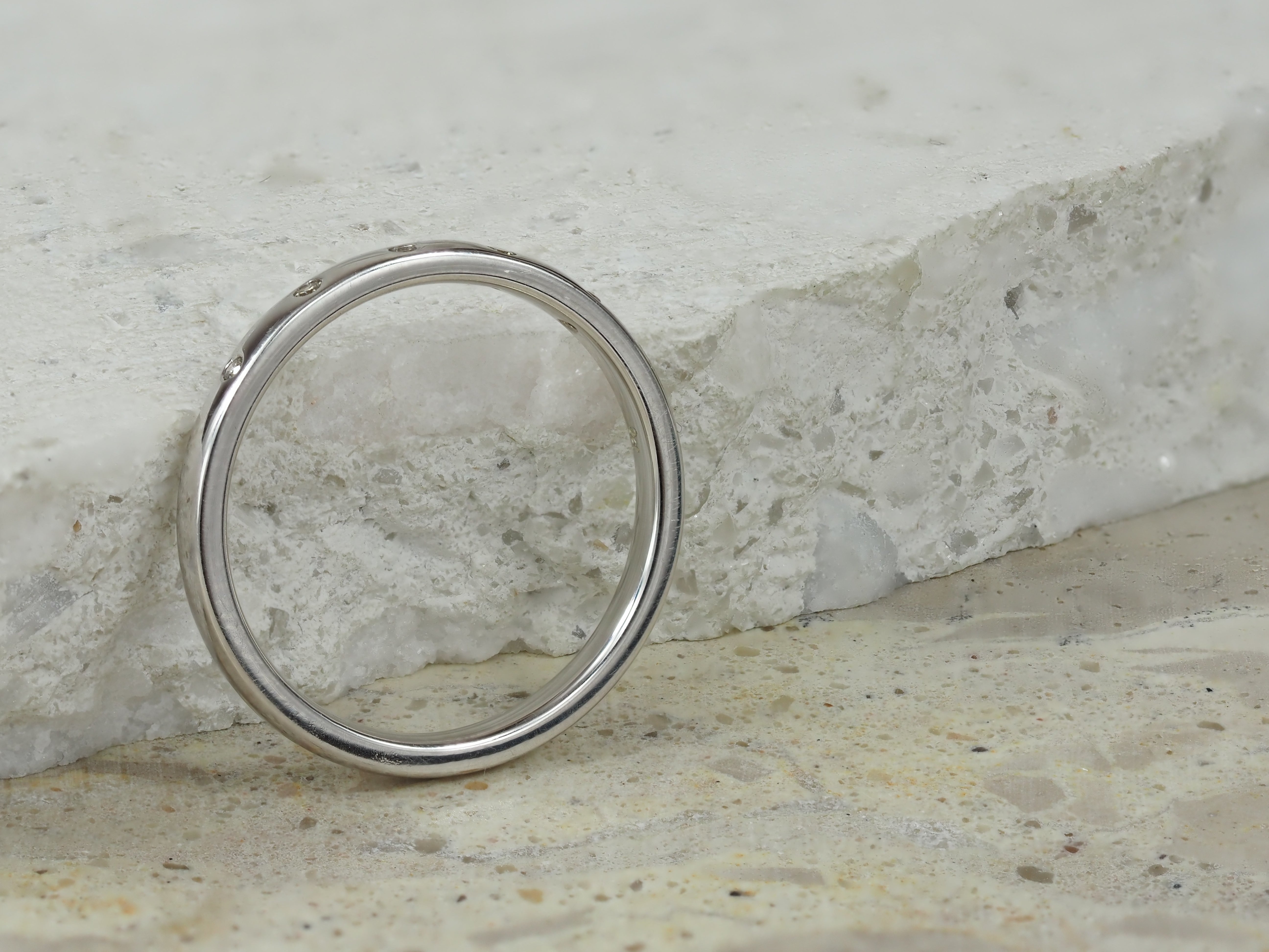 9ct White Gold Hammered Set Diamond Ring, 0.05ct Total