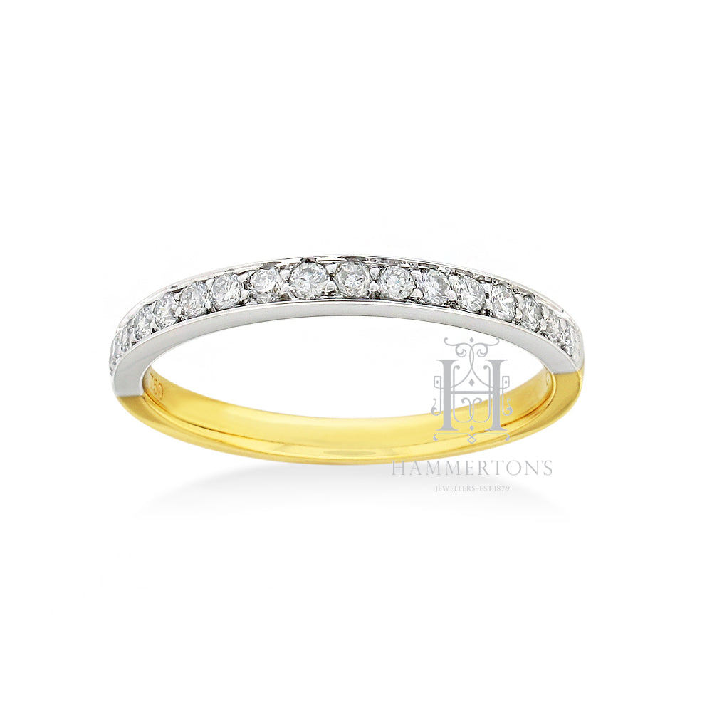 18ct Yellow and White gold, grain set Diamond wedding band, equaling 0.26ct