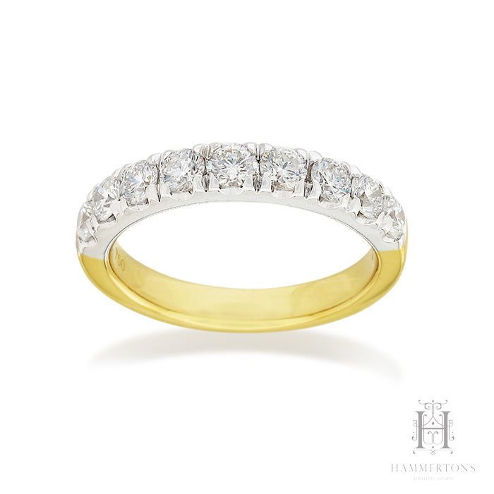 18ct Yellow and White gold Round Brilliant cut Diamond eternity ring, equaling 1.01ct
