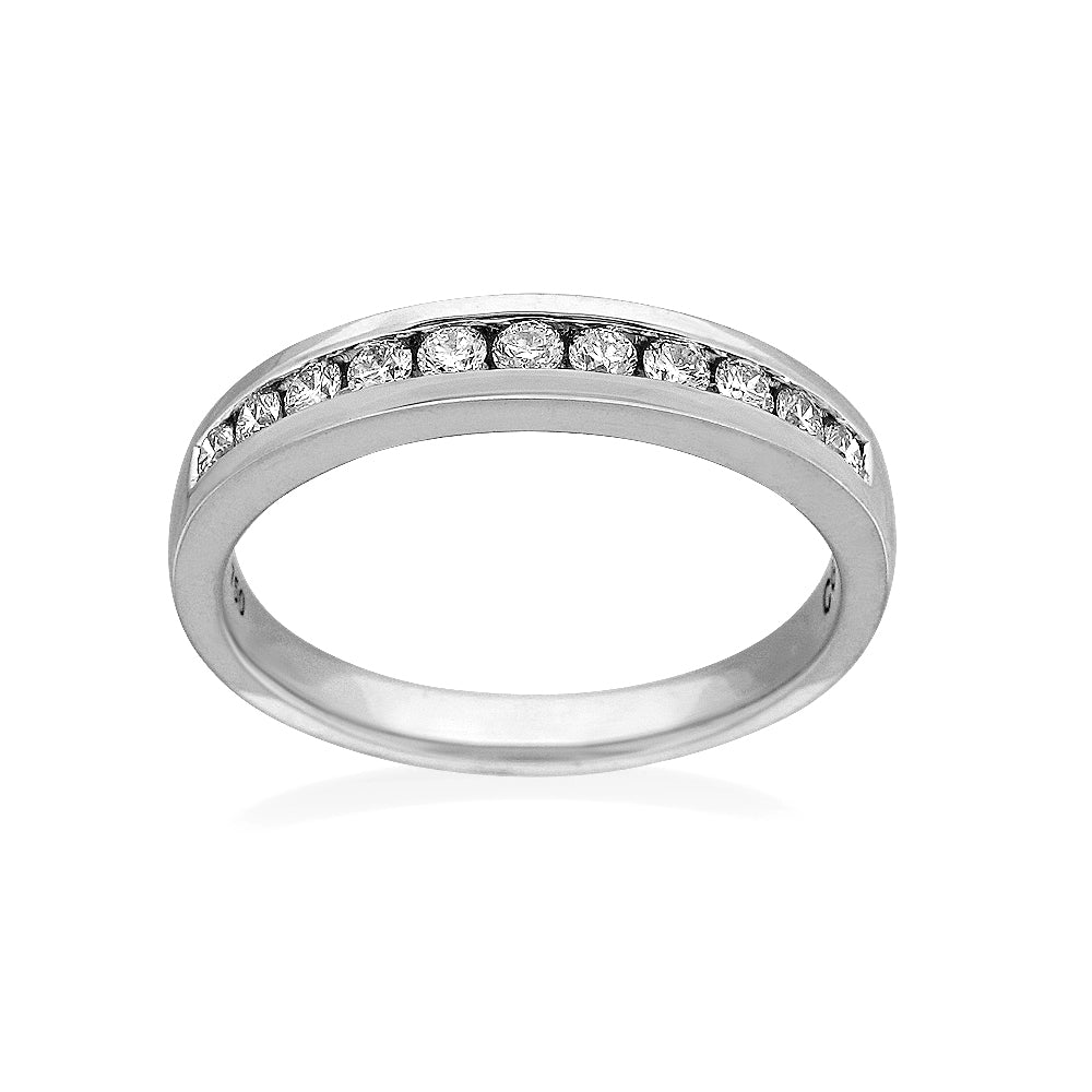 18ct White Gold channel set, diamond wedding band, equaling 0.22ct