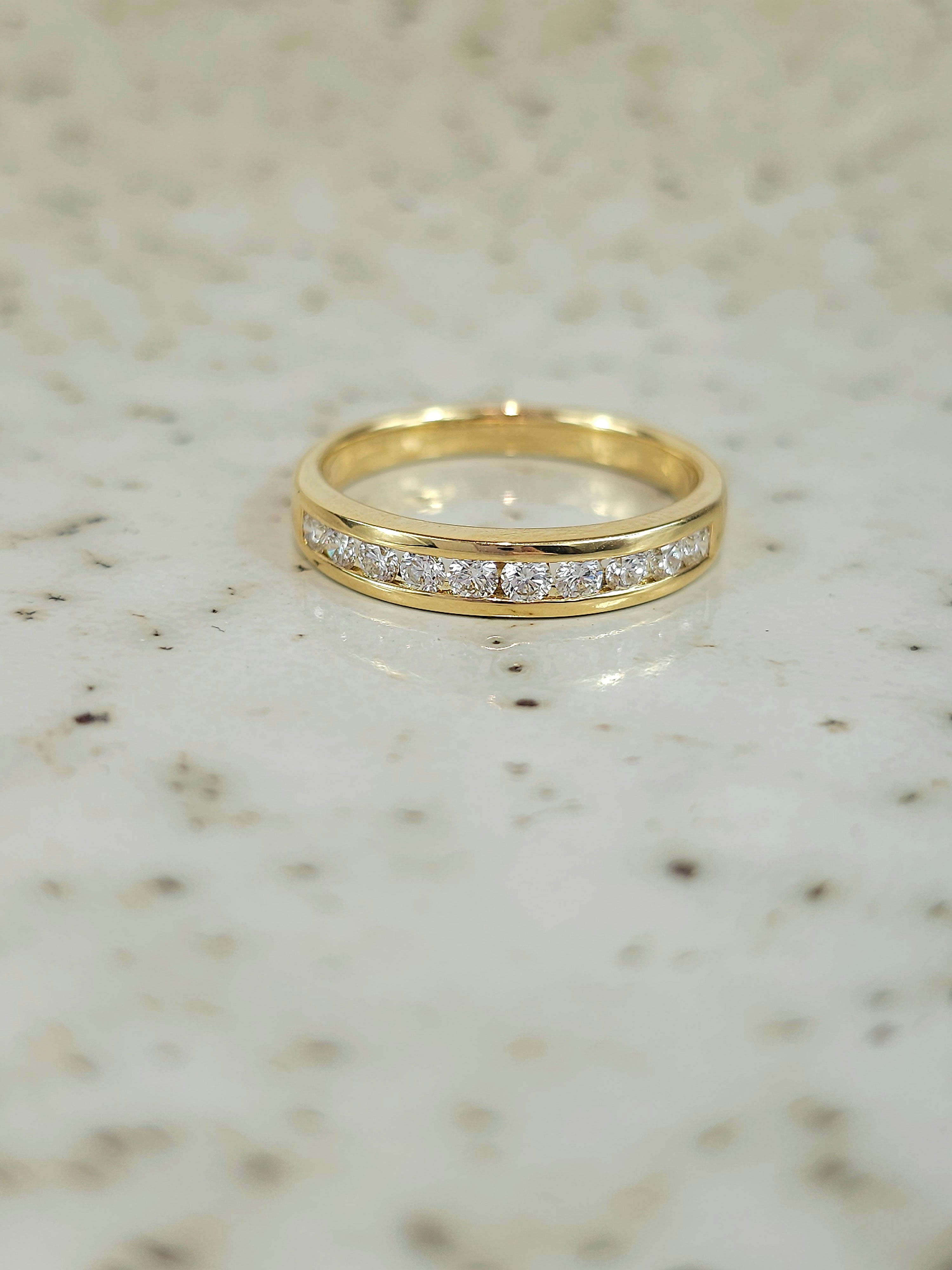 18ct Yellow Gold Round Brilliant cut Diamond channel set wedding band, equalling 0.40ct