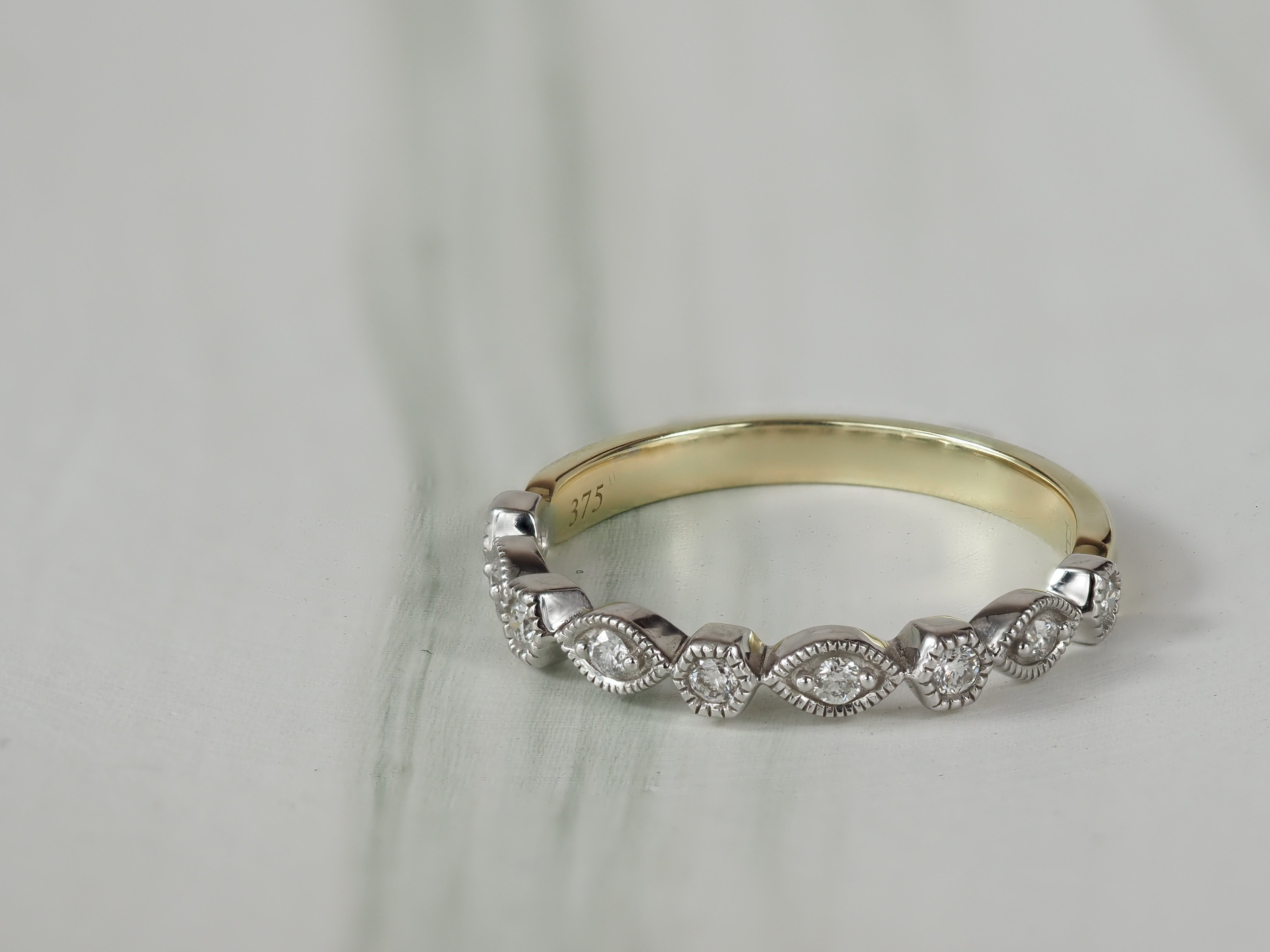 9ct Yellow and White Gold Vintage Style Diamond ring, 0.15ct total