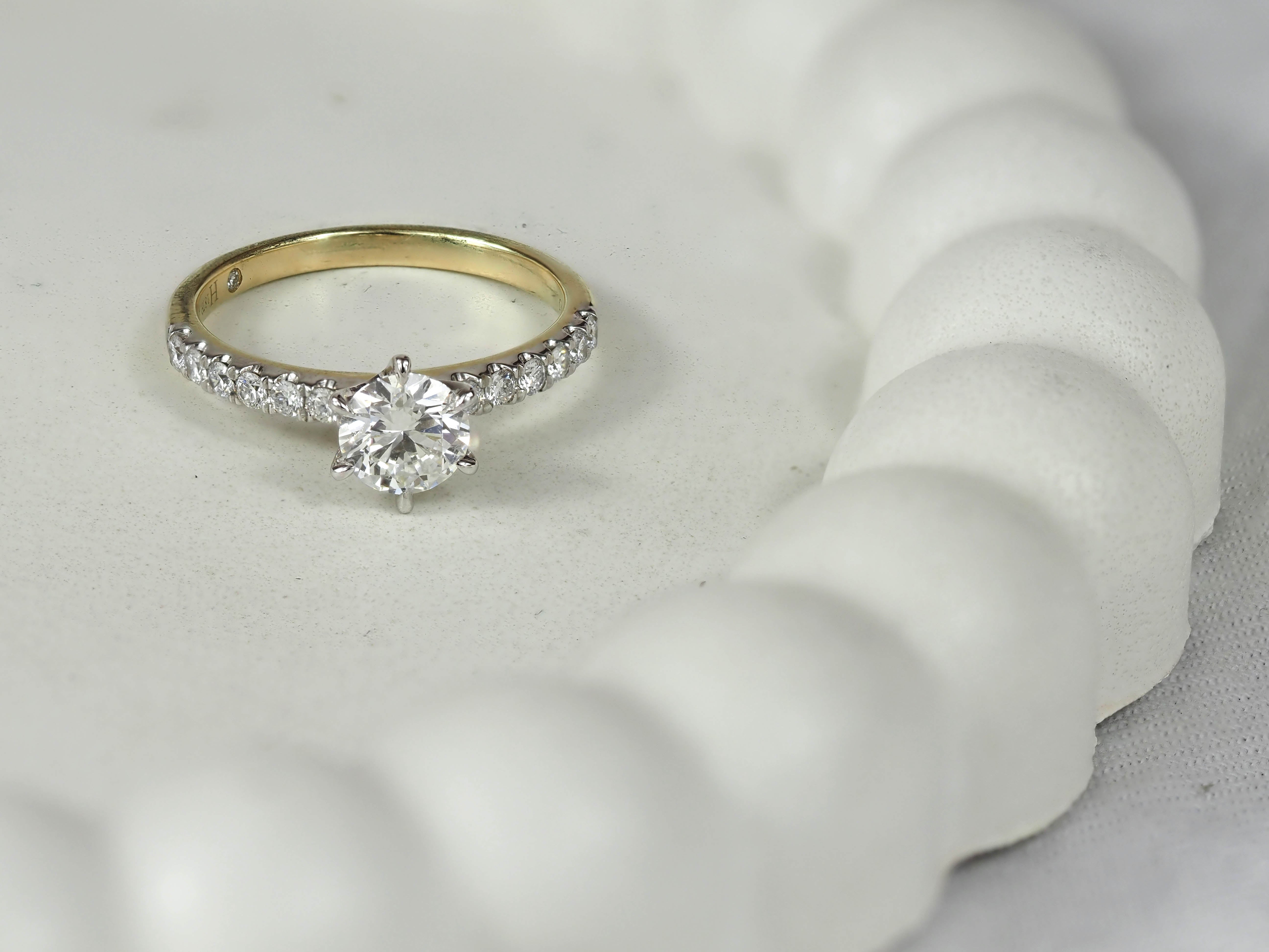 9ct Yellow and White Gold Lab-Grown Round Brilliant cut Diamond Engagement Ring, 0.80ct Centre