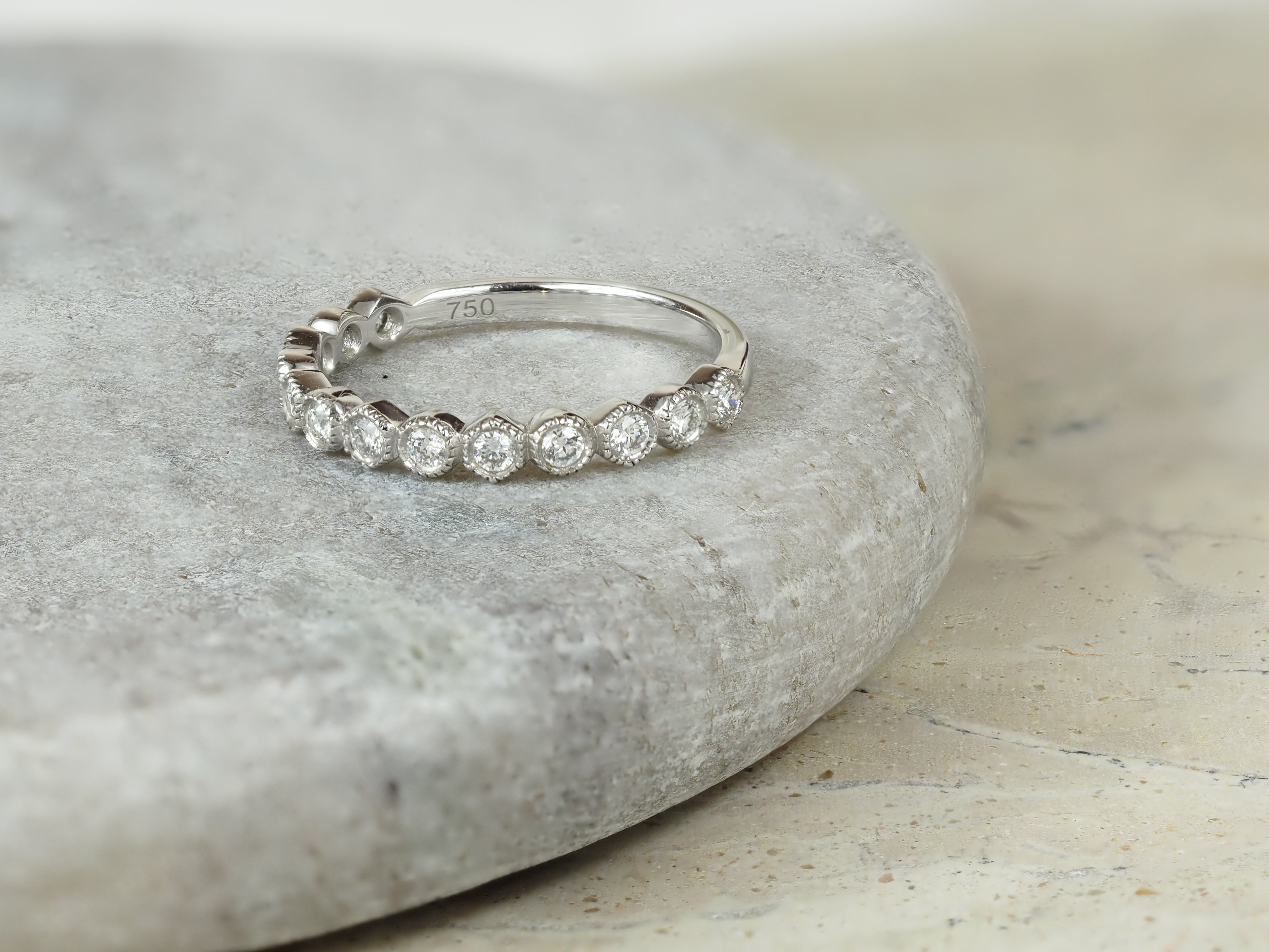 18ct White Gold Vintage Style Round Brilliant Cut Diamond Ring, 0.36ct total