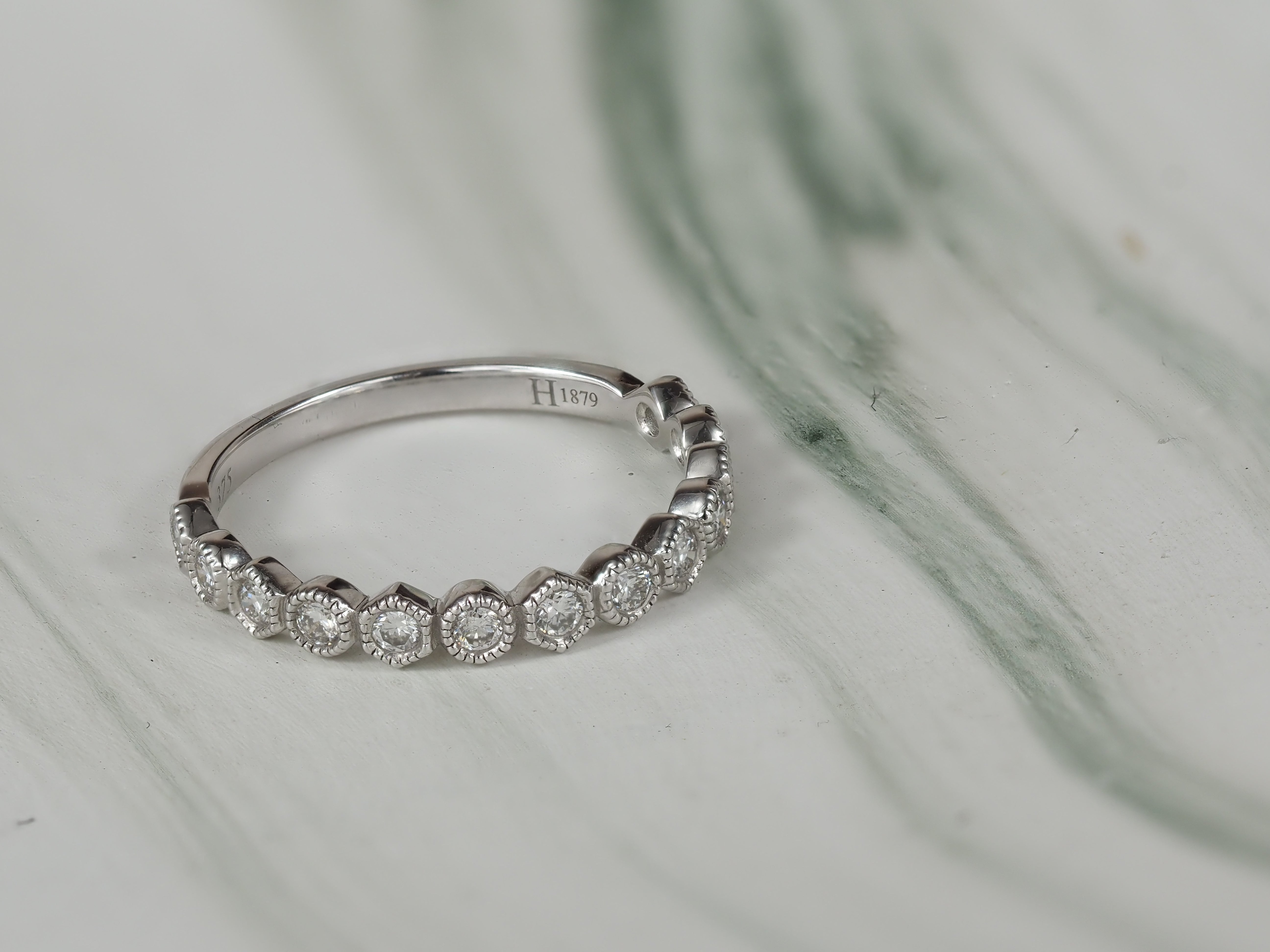 9ct White Gold Round Brilliant Vintage Style Diamond Ring, 0.33ct Total