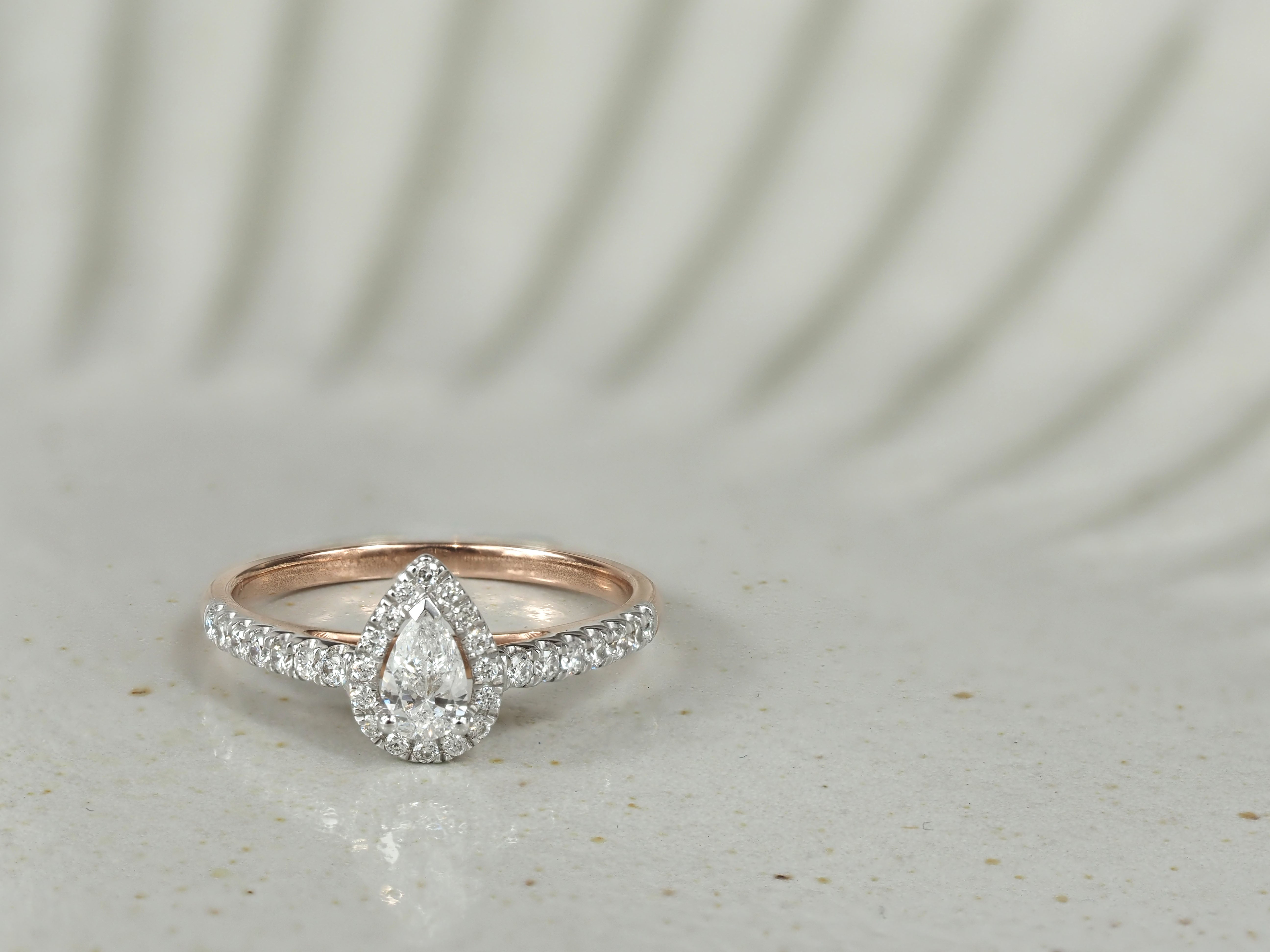 9ct Rose and White Gold Pear Cut Diamond Engagement Ring, 0.26ct Centre