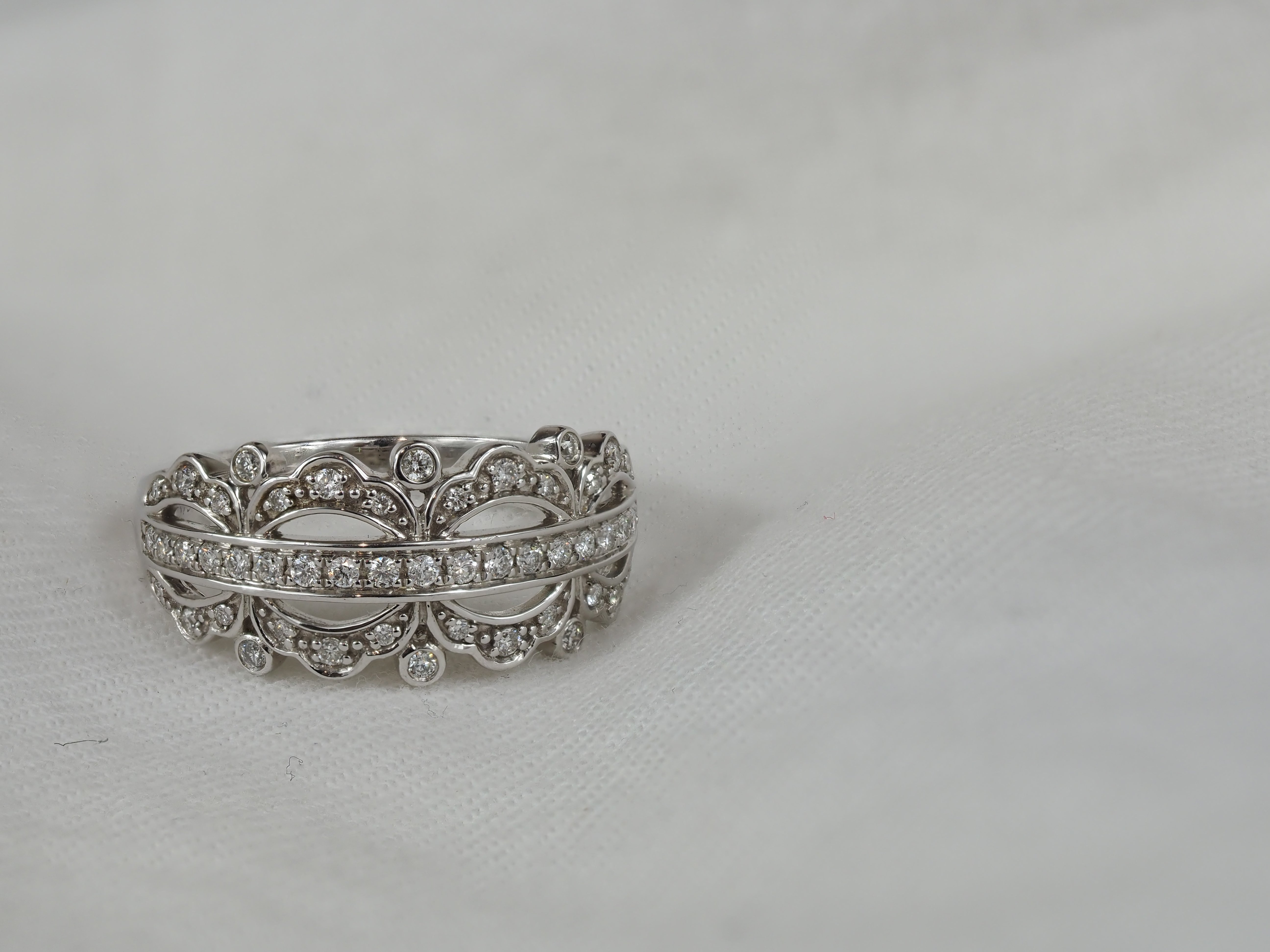 9ct White Gold Filagree Diamond Dress Ring, 0.37ct Total
