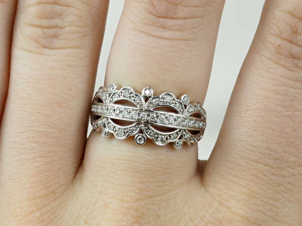 9ct White Gold Filagree Diamond Dress Ring, 0.37ct Total