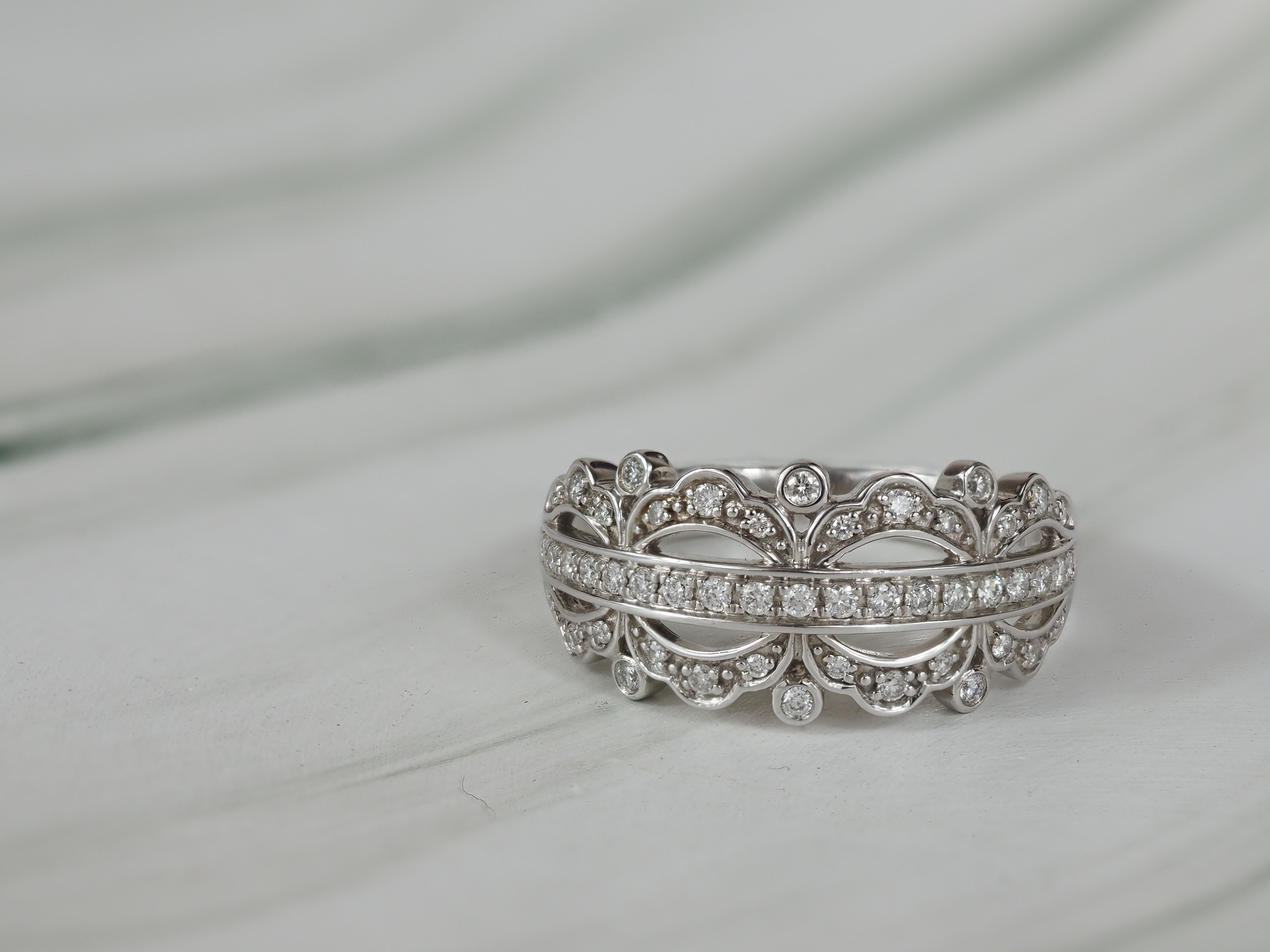 9ct White Gold Filagree Diamond Dress Ring, 0.37ct Total