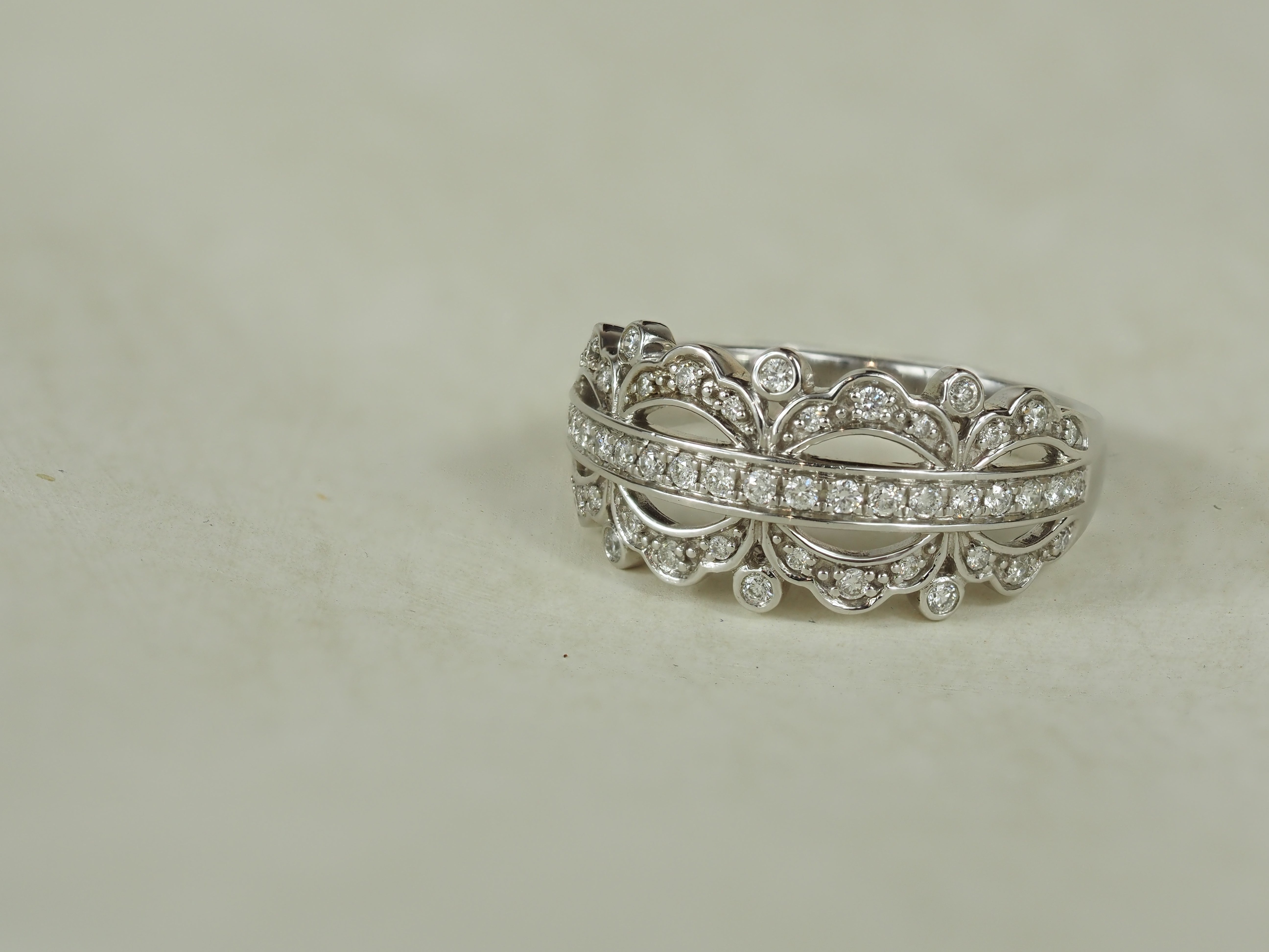 9ct White Gold Filagree Diamond Dress Ring, 0.37ct Total