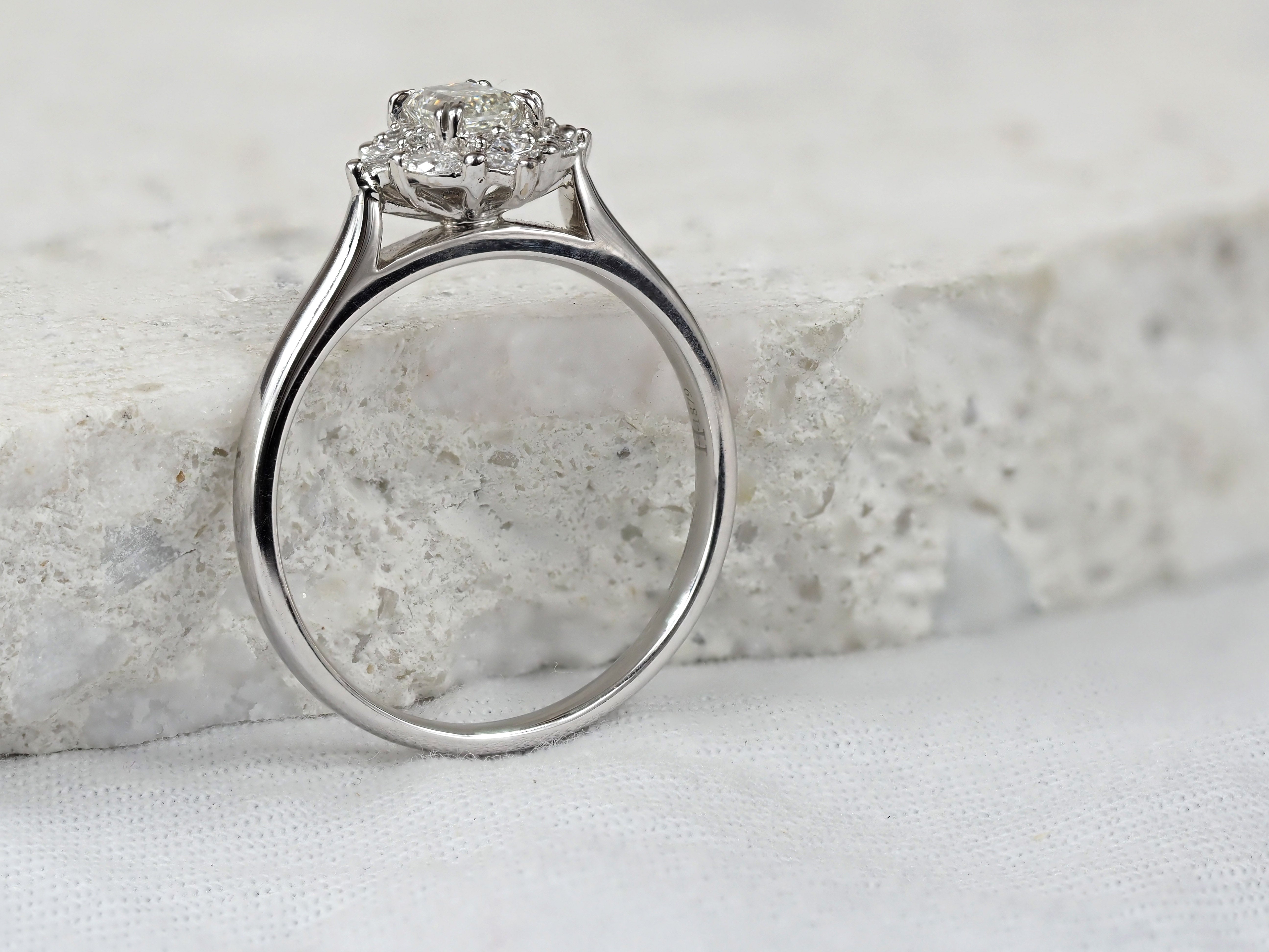 18ct Gold Emerald Cut Halo Diamond Engagement Ring, 0.61ct total