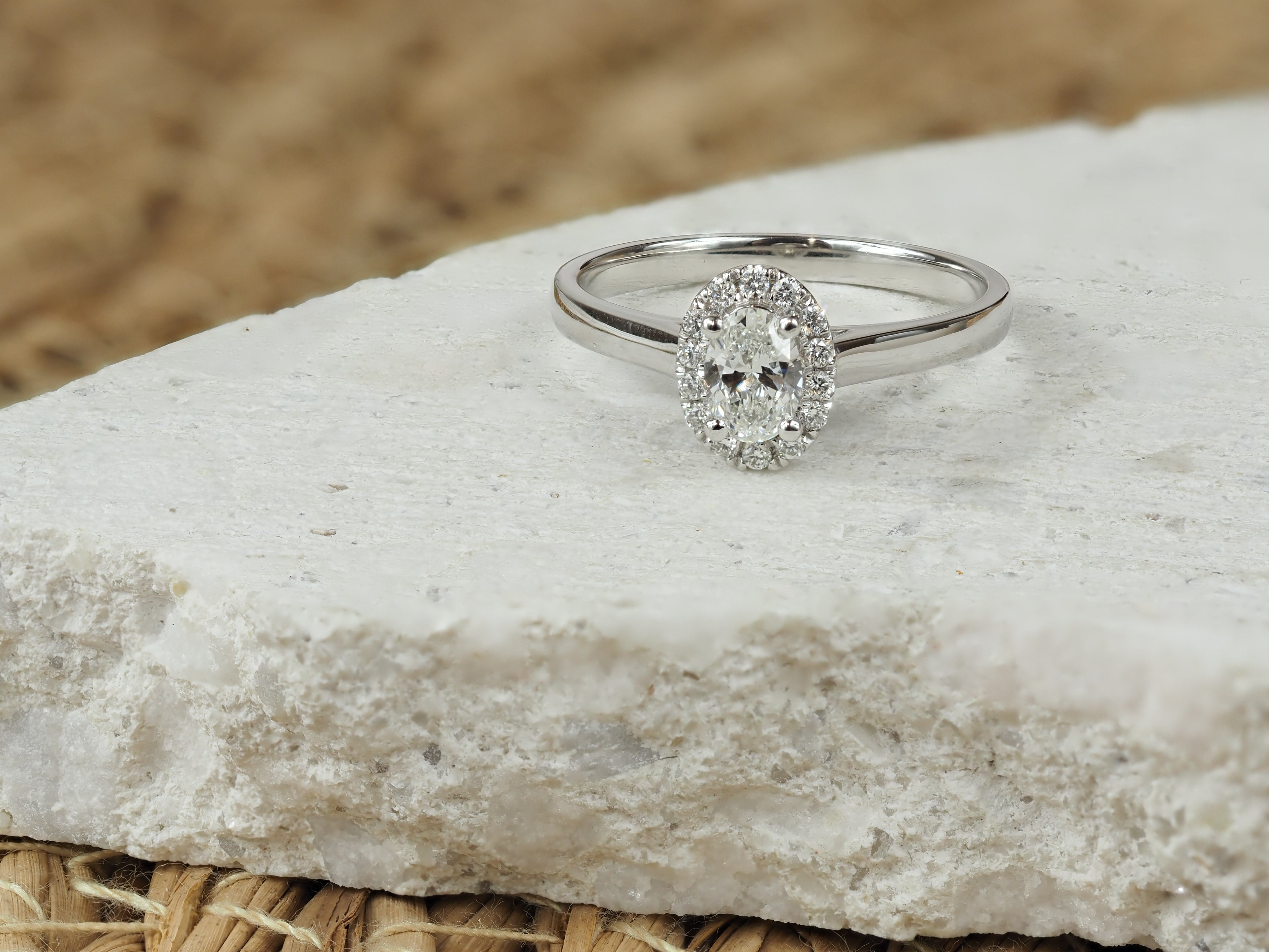 18ct White Gold Oval Cut Diamond Engagement ring, 0.40ct centre