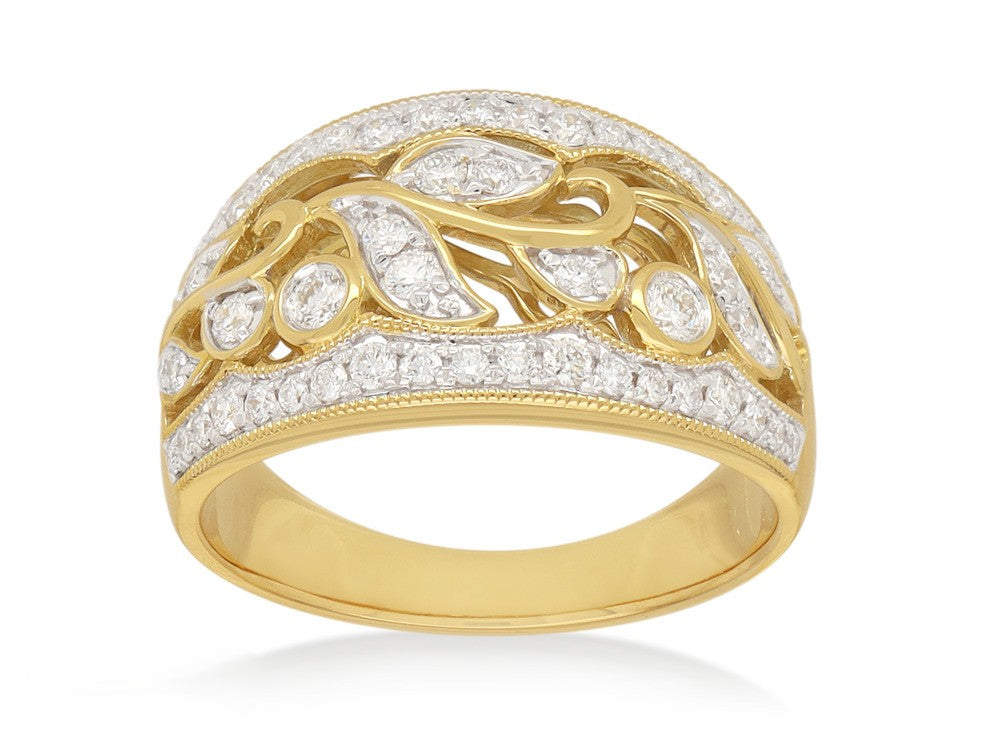 18ct Yellow and White Gold Filigree Diamond Ring, 0.509ct total
