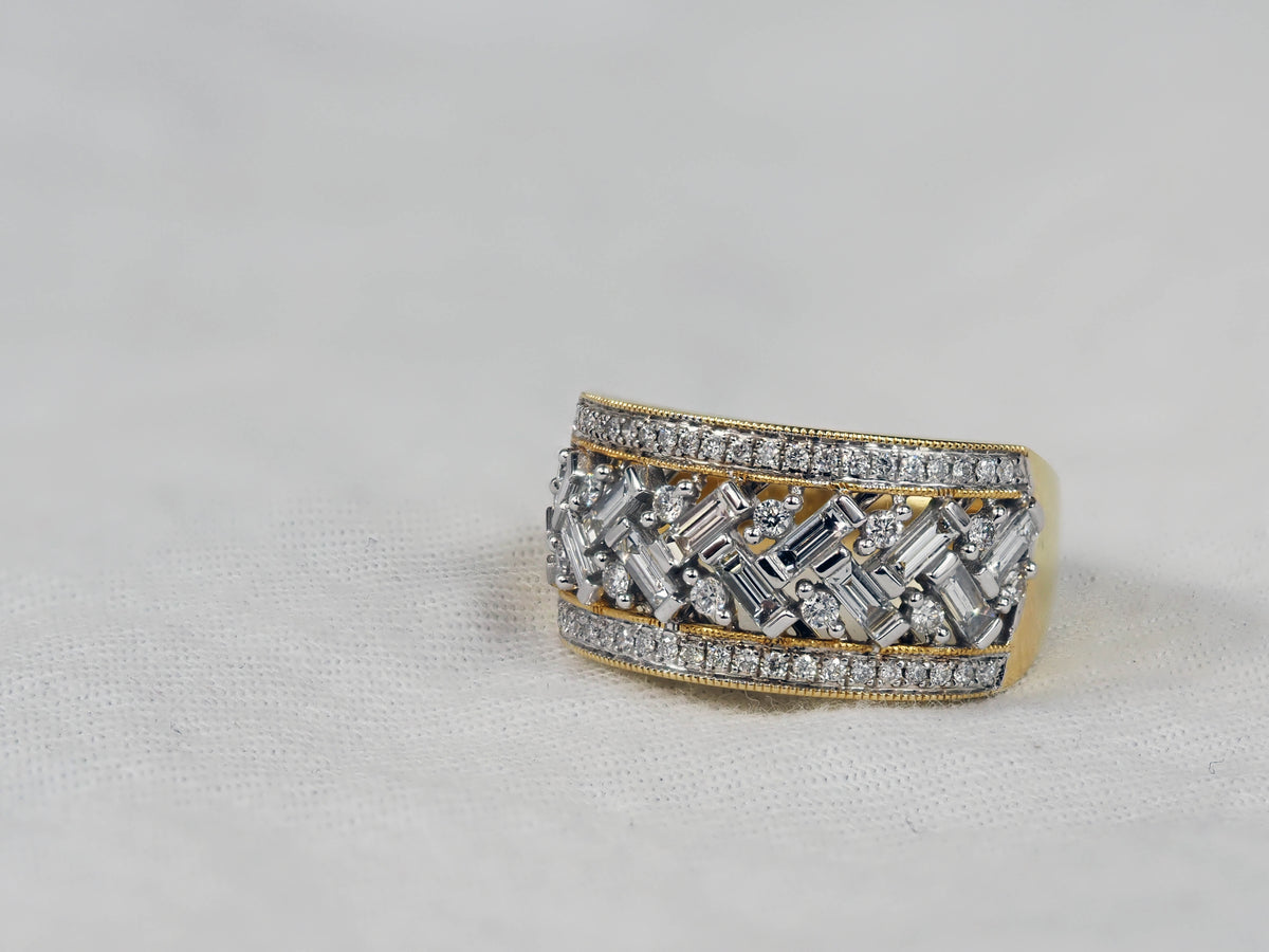 18ct Yellow and White Gold Wide Diamond dress ring, 0.96 carats total