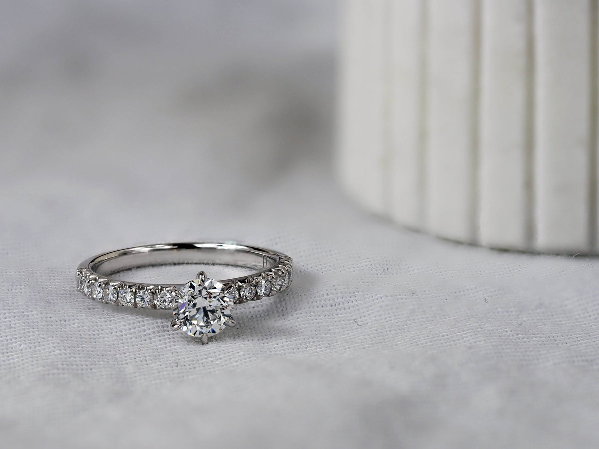 18ct White Gold Round Brillant Cut Diamond Engagement Ring, 0.70ct Centre