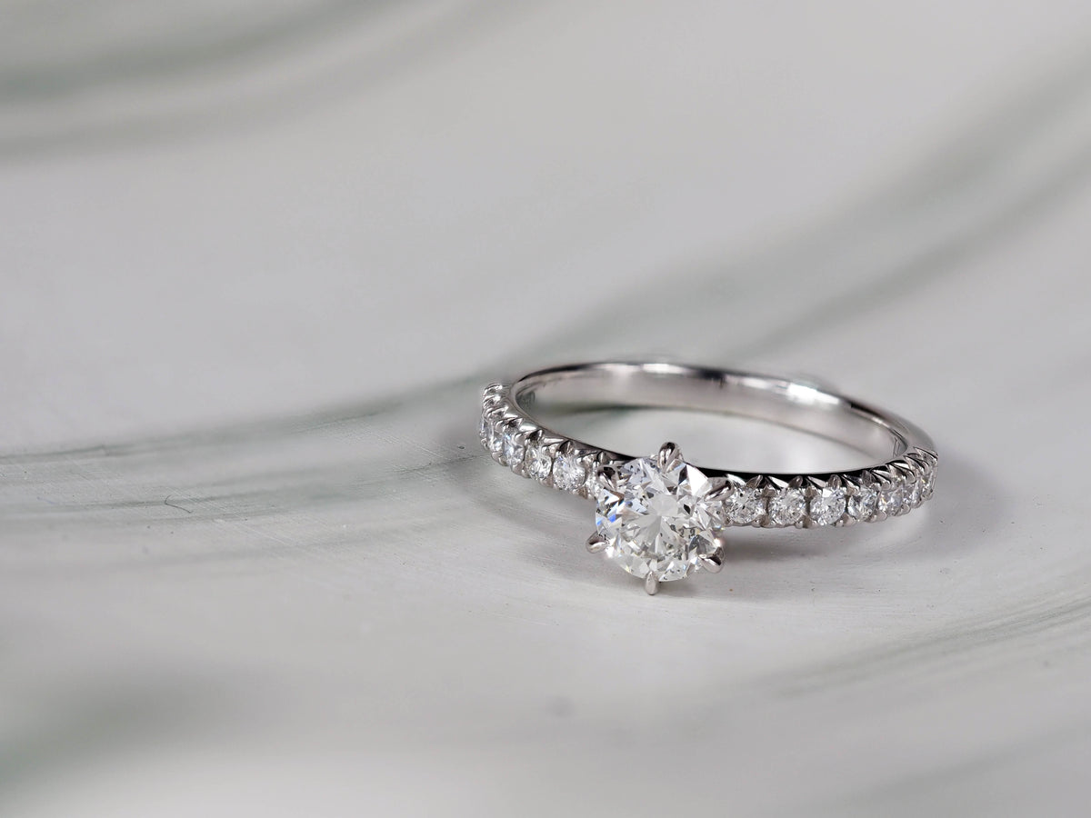 18ct White Gold Round Brillant Cut Diamond Engagement Ring, 0.70ct Centre