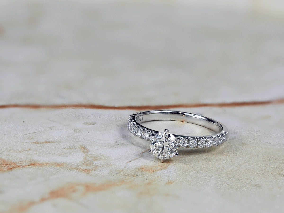 18ct White Gold Round Brillant Cut Diamond Engagement Ring, 0.70ct Centre