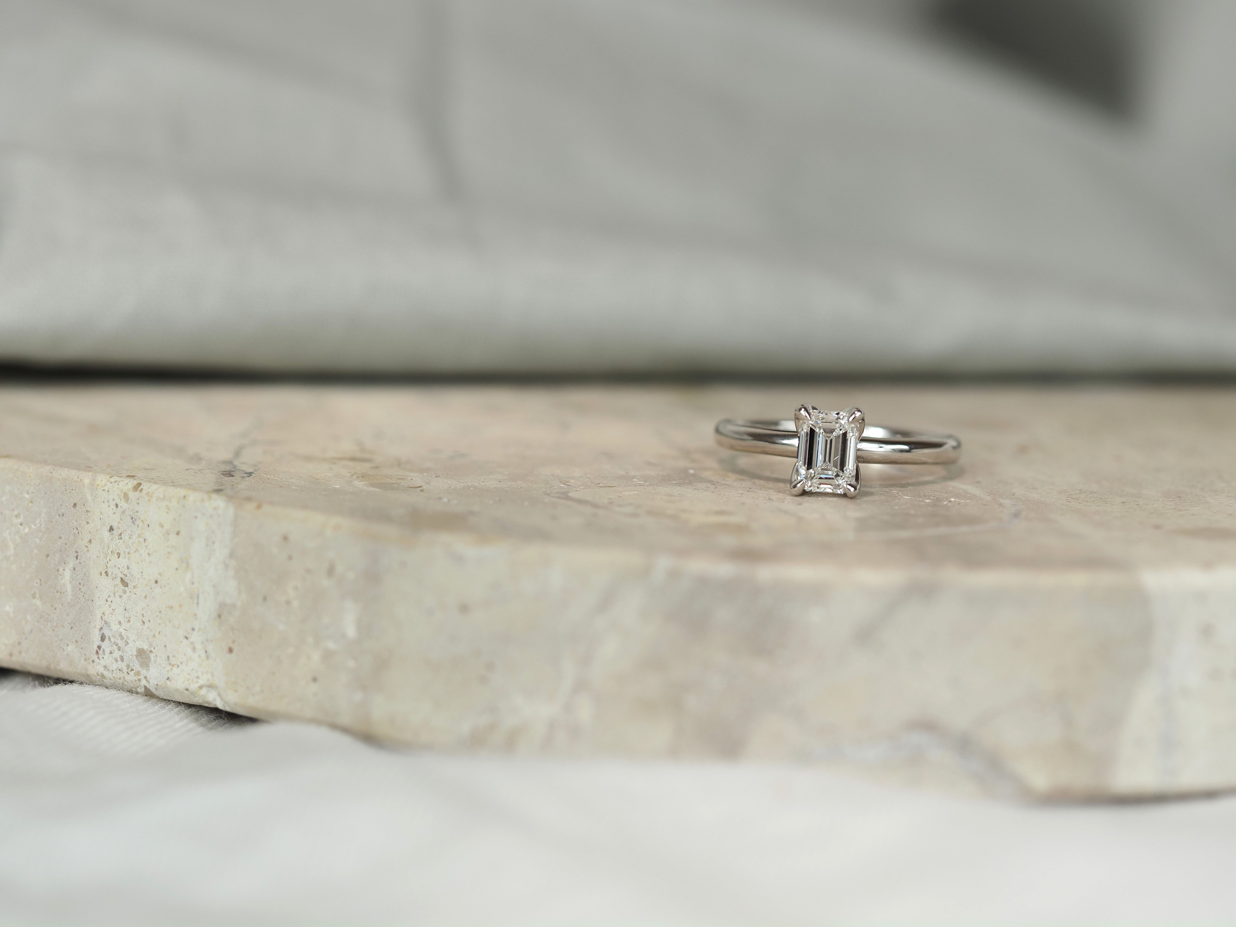14ct White Gold Lab-Grown Emerald Cut Diamond Ring, 1ct Centre