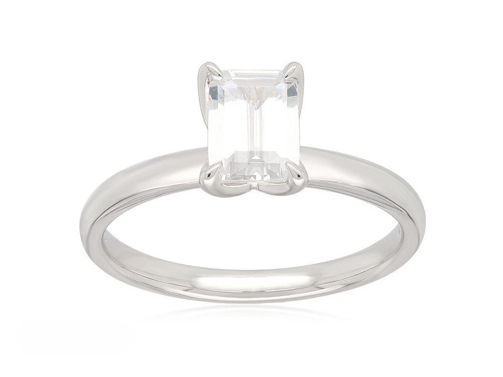 14ct White Gold Lab-Grown Emerald Cut Diamond Ring, 1ct Centre