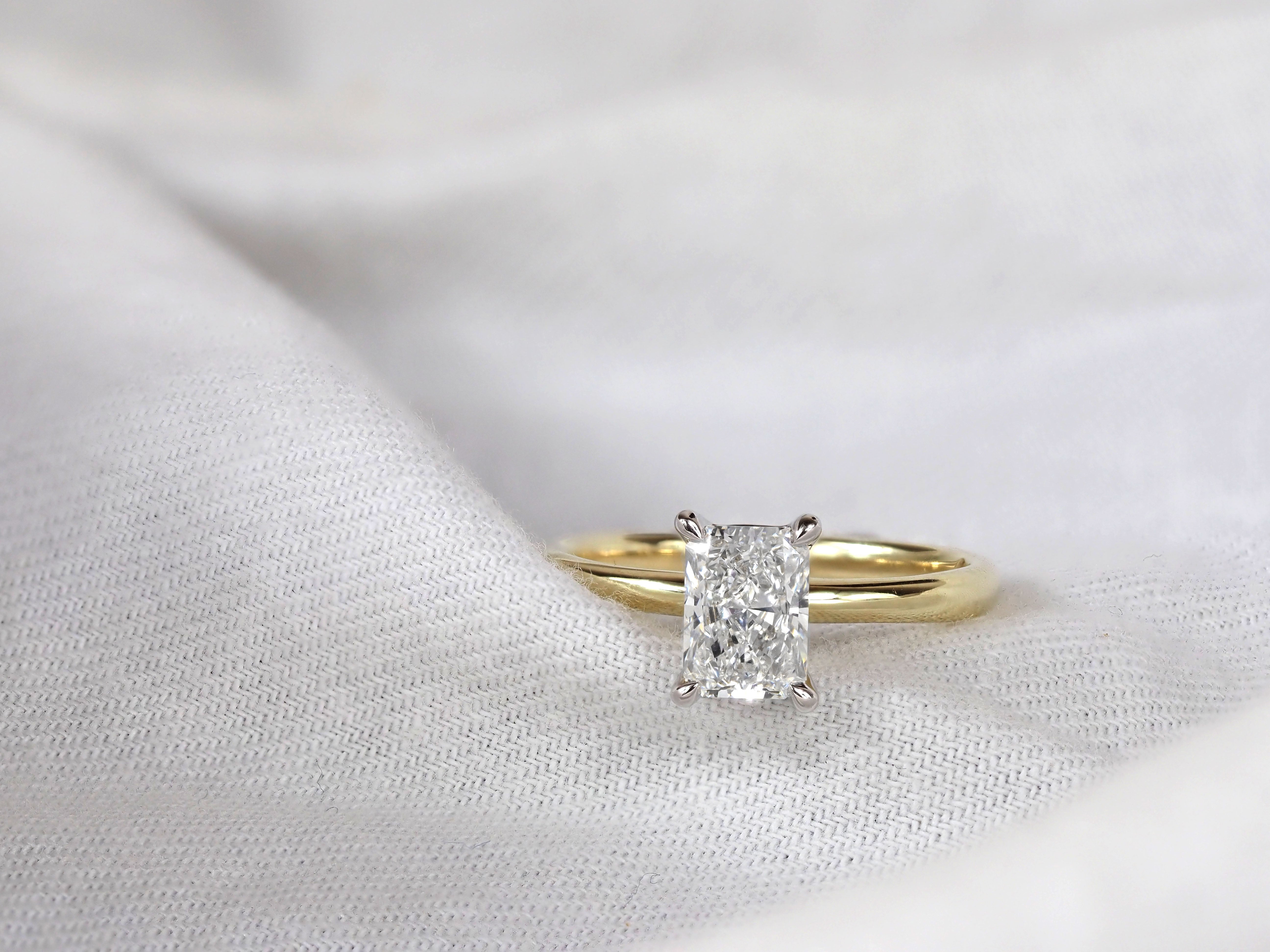 9ct Yellow and White Gold Radiant Cut Lab-Grown Engagement Ring, 1.02ct