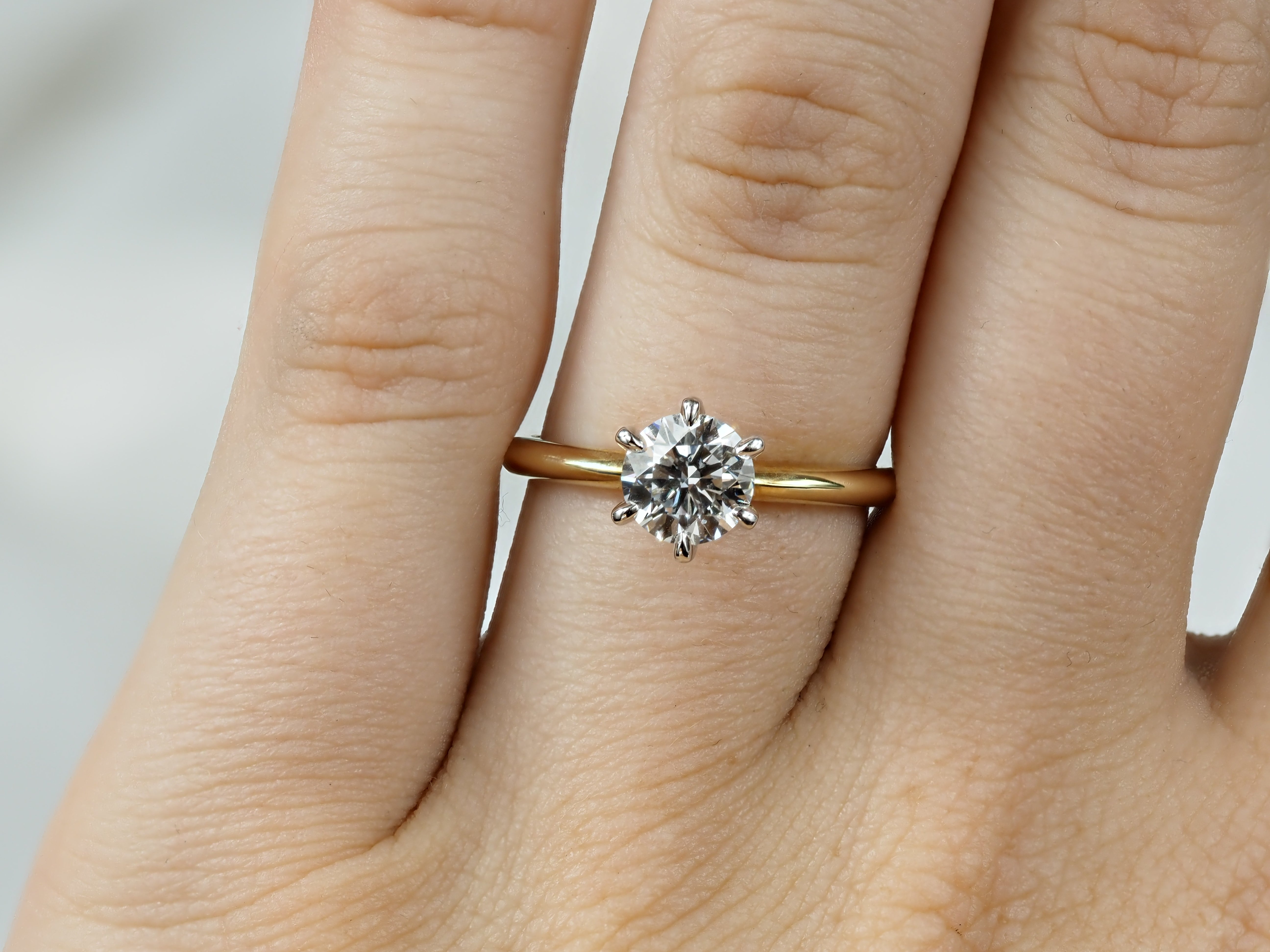 9ct Yellow and White Gold Lab-Grown Round Brilliant Cut Diamond engagement ring, 1ct Centre