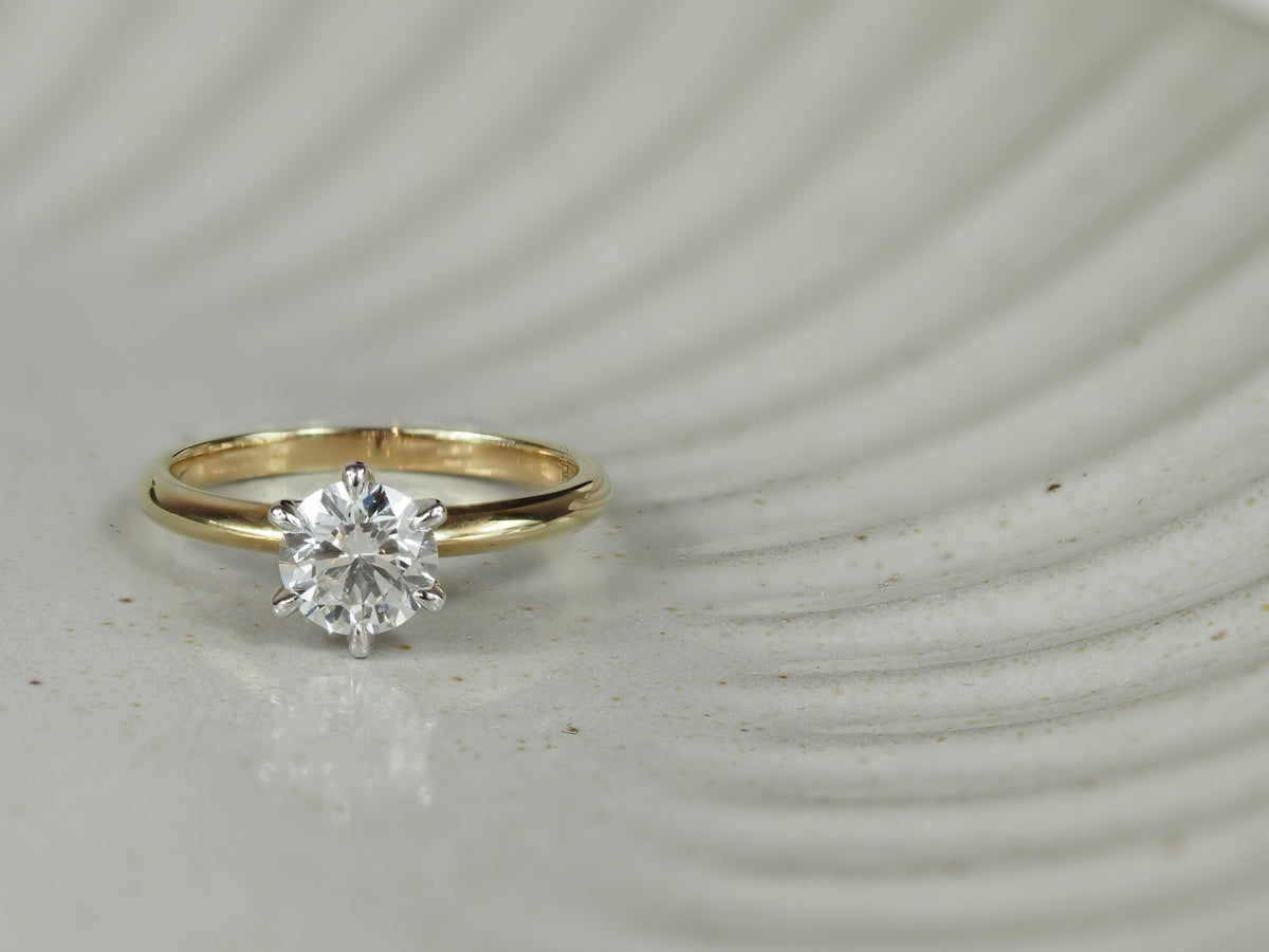 9ct Yellow and White Gold Lab-Grown Round Brilliant Cut Diamond engagement ring, 1ct Centre