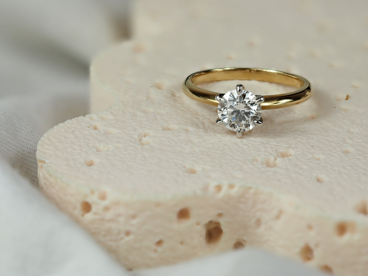 9ct Yellow and White Gold Lab-Grown Round Brilliant Cut Diamond engagement ring, 1ct Centre