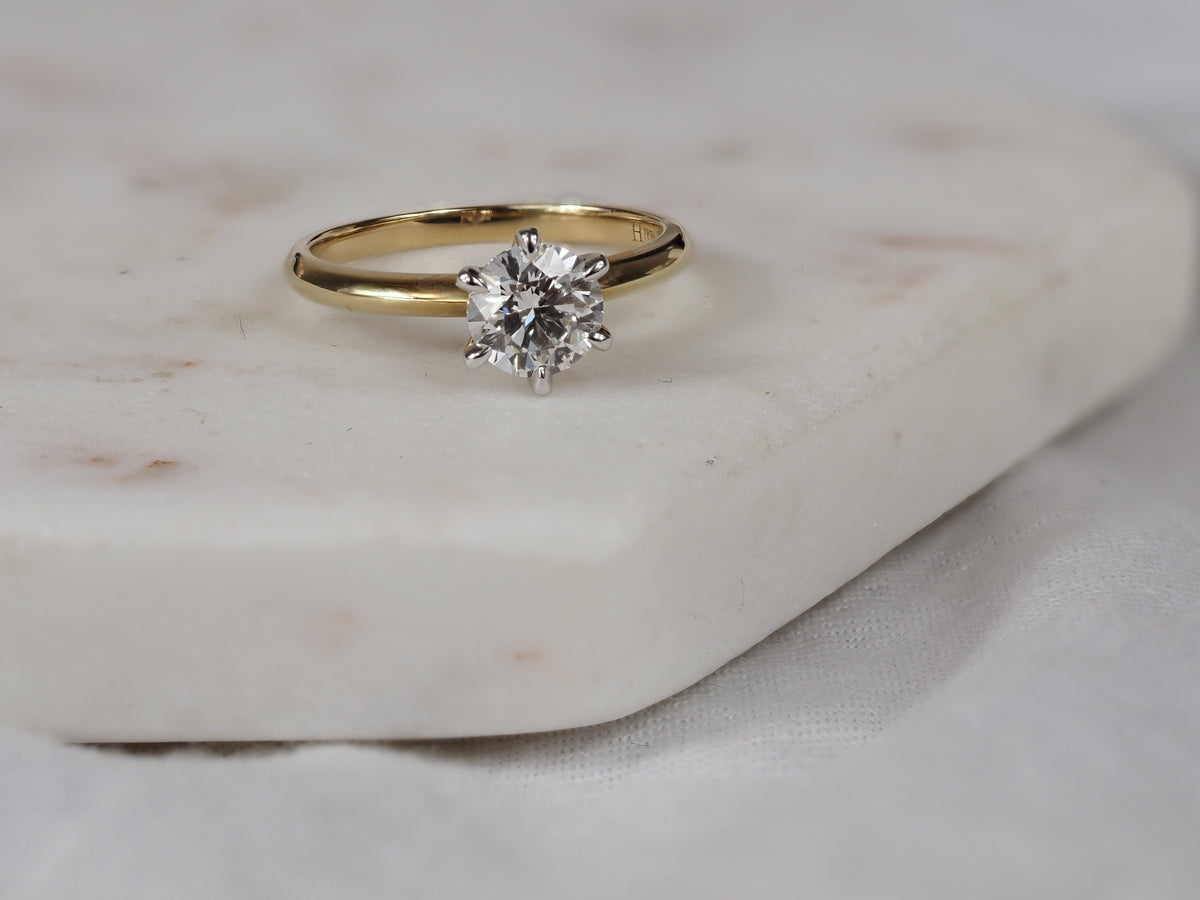 9ct Yellow and White Gold Lab-Grown Round Brilliant Cut Diamond engagement ring, 1ct Centre