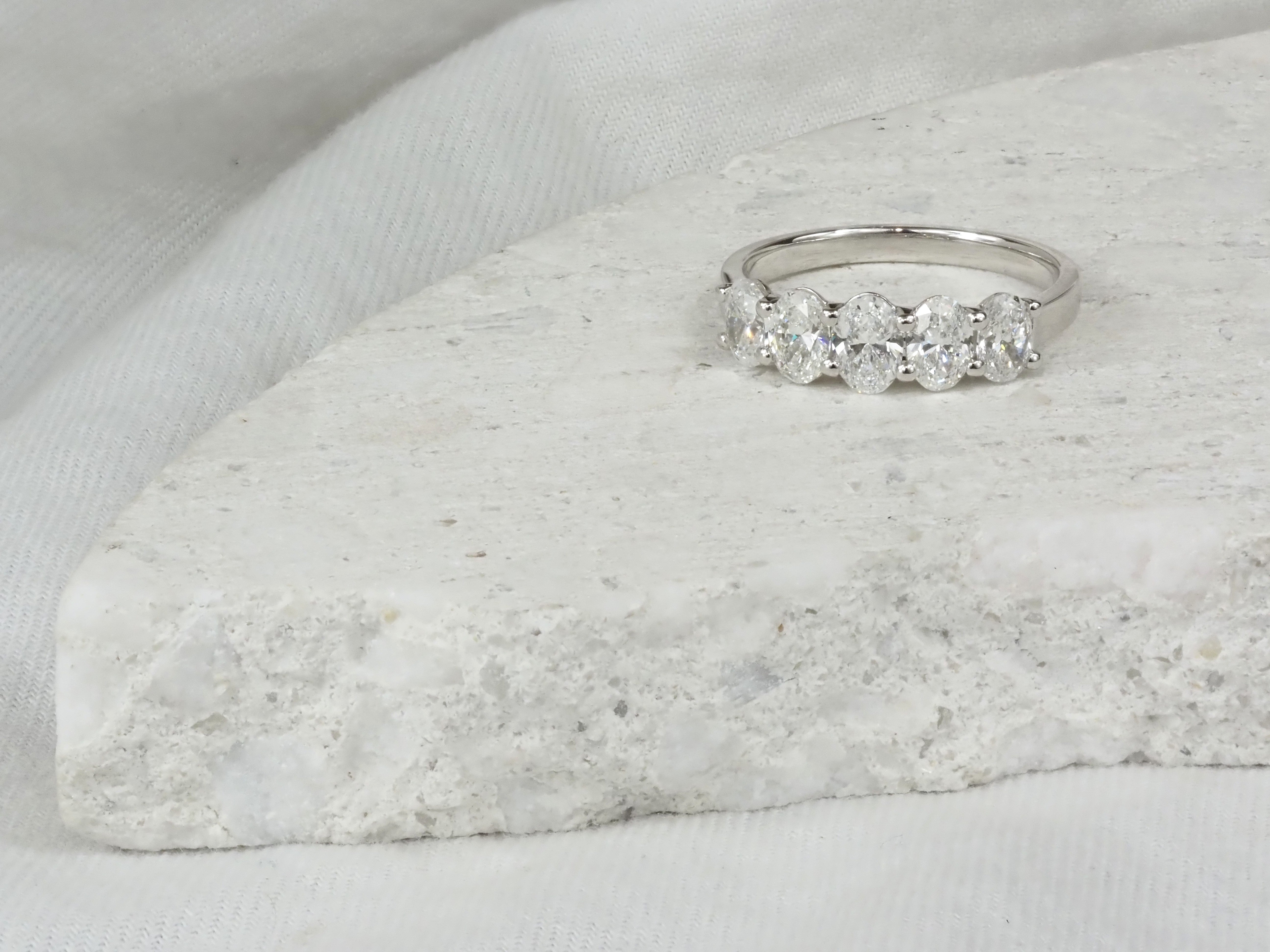 14ct White Gold, 5 Oval-Cut Lab-Grown Diamond Ring, 1.53ct Total