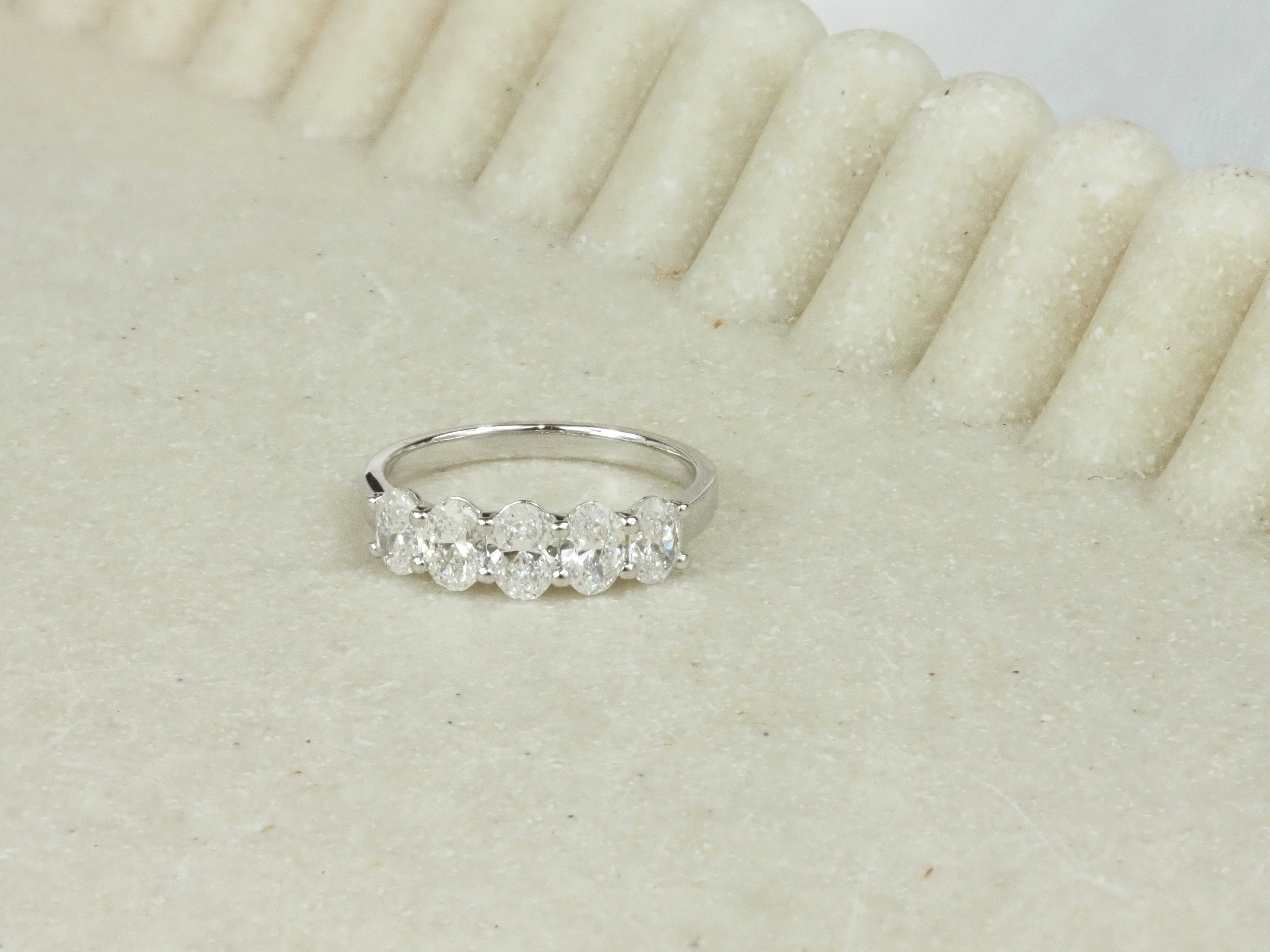 14ct White Gold, 5 Oval-Cut Lab-Grown Diamond Ring, 1.53ct Total