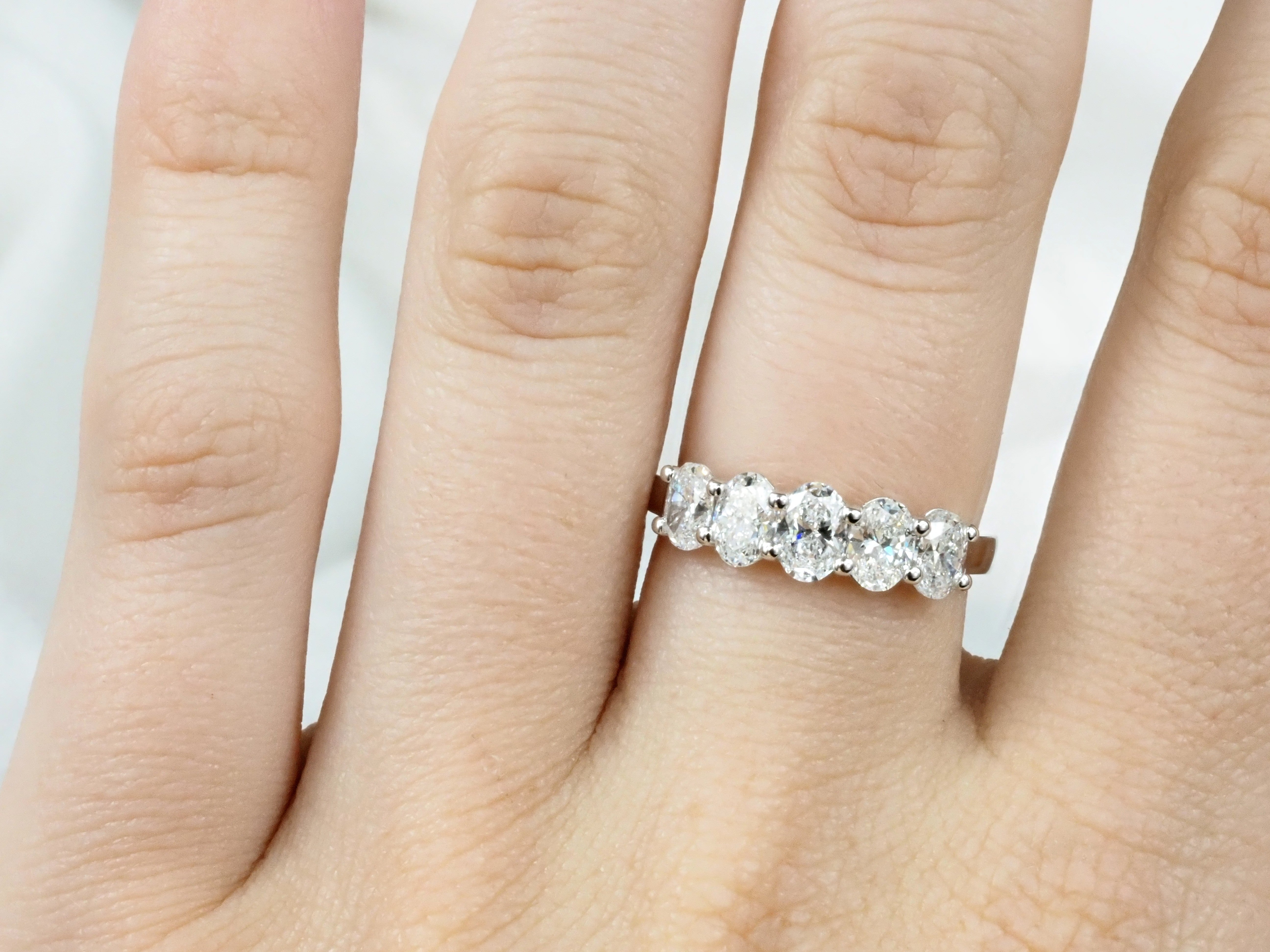 14ct White Gold, 5 Oval-Cut Lab-Grown Diamond Ring, 1.53ct Total
