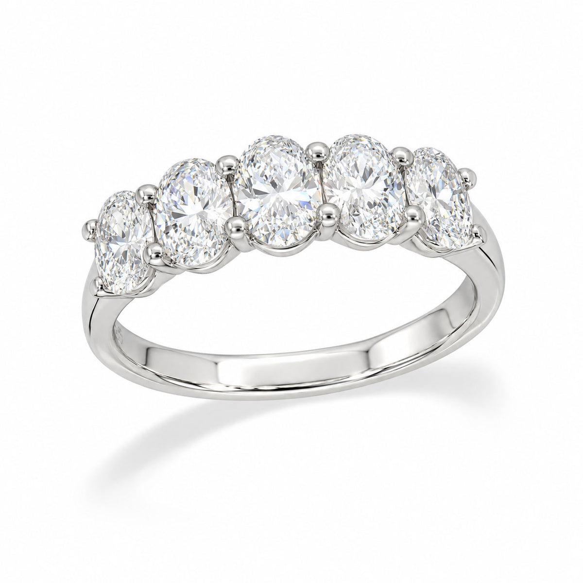 14ct White Gold, 5 Oval-Cut Lab-Grown Diamond Ring, 1.53ct Total