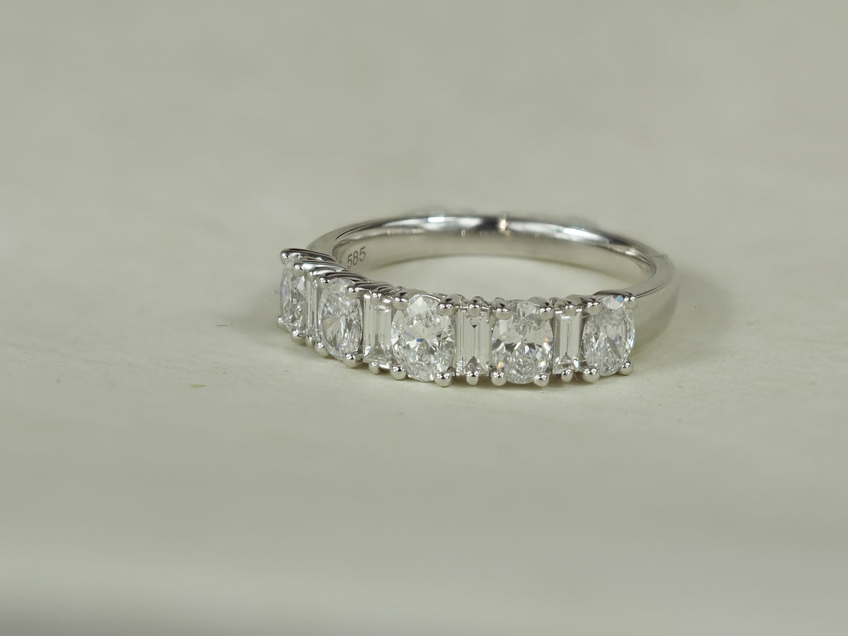 14ct White Gold Oval and Baguette Cut Lab-grown Diamond Ring, 1.27ct Total