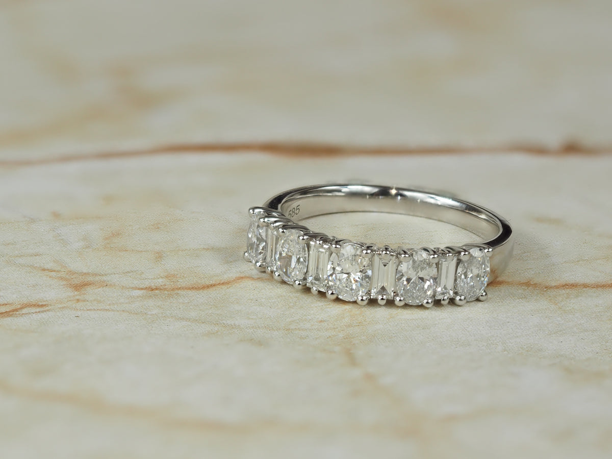 14ct White Gold Oval and Baguette Cut Lab-grown Diamond Ring, 1.27ct Total