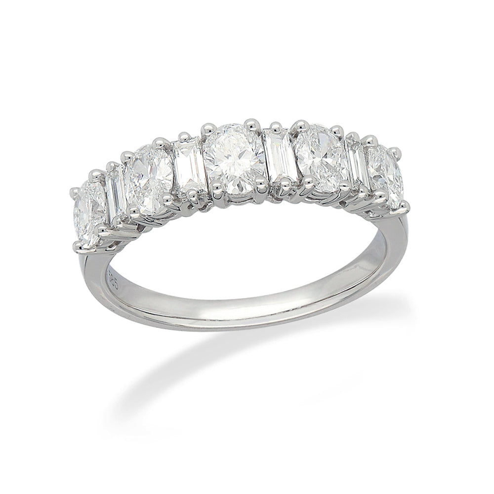 14ct White Gold Oval and Baguette Cut Lab-grown Diamond Ring, 1.27ct Total