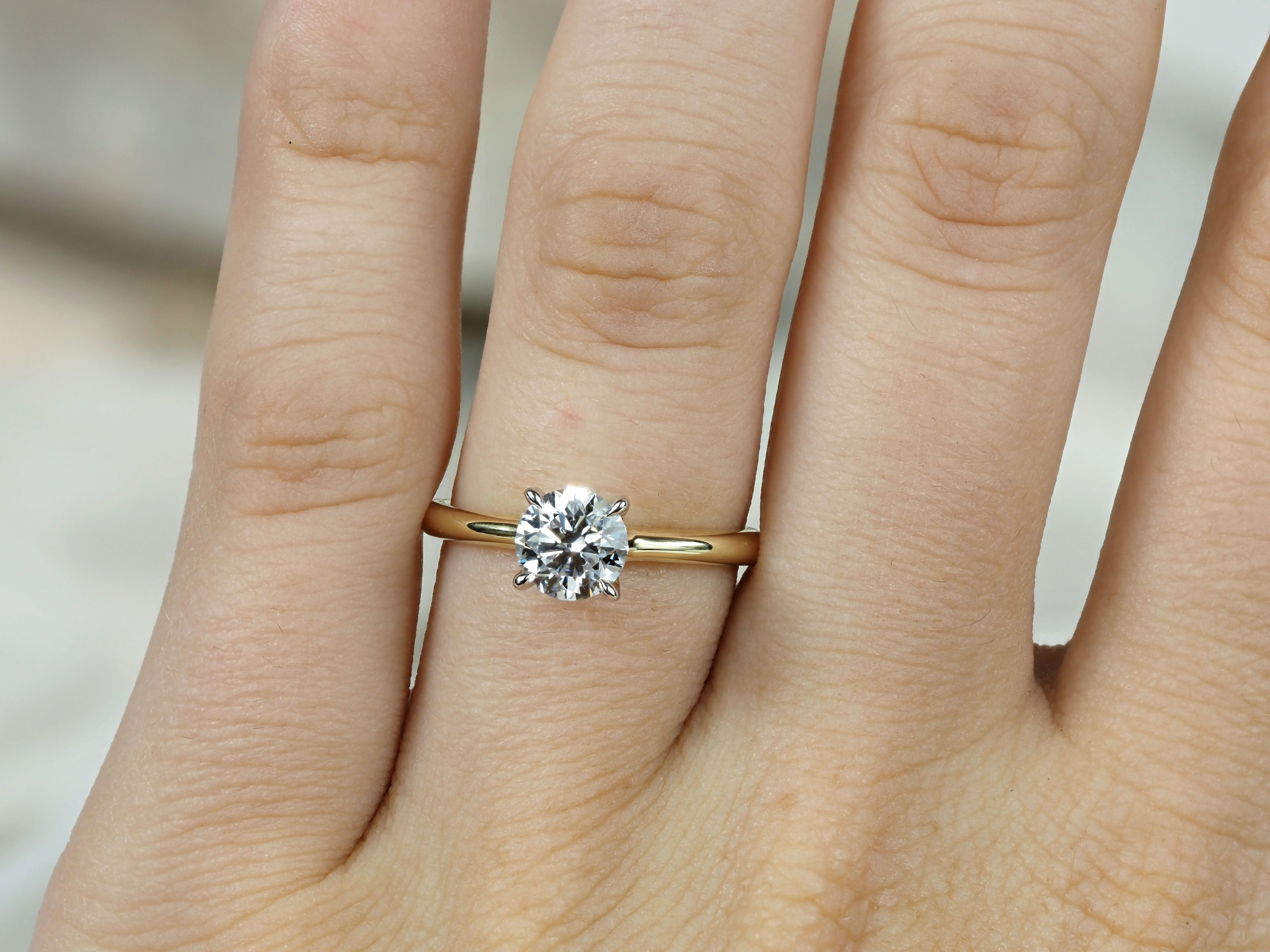 9ct Yellow and White Gold Round Lab-Grown Diamond Ring, 1ct