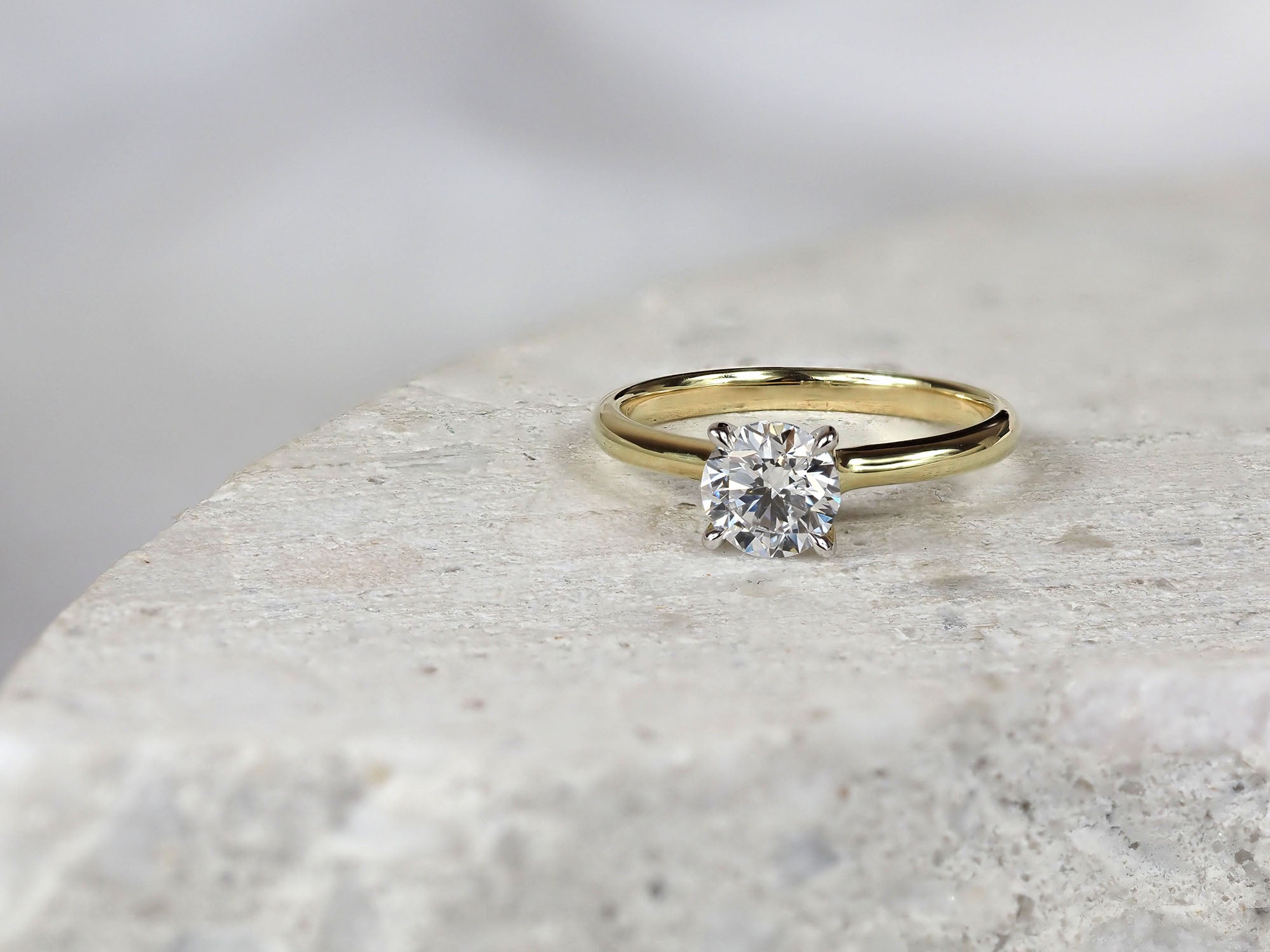 9ct Yellow and White Gold Round Lab-Grown Diamond Ring, 1ct